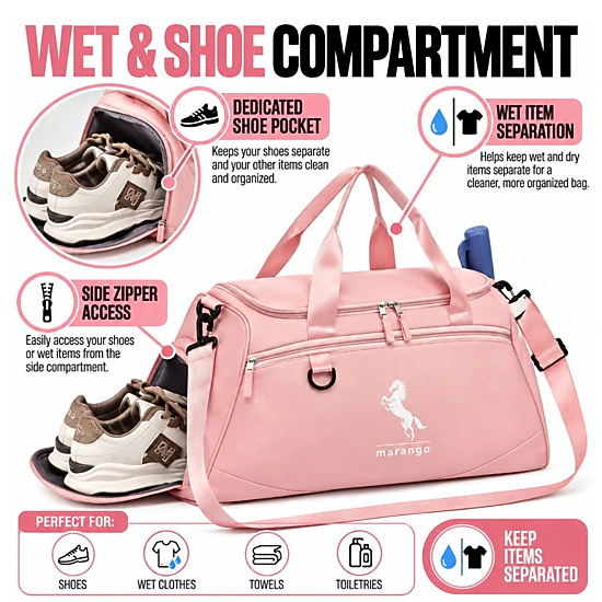 Waterproof Sports Bag with Shoe & Wet Pockets