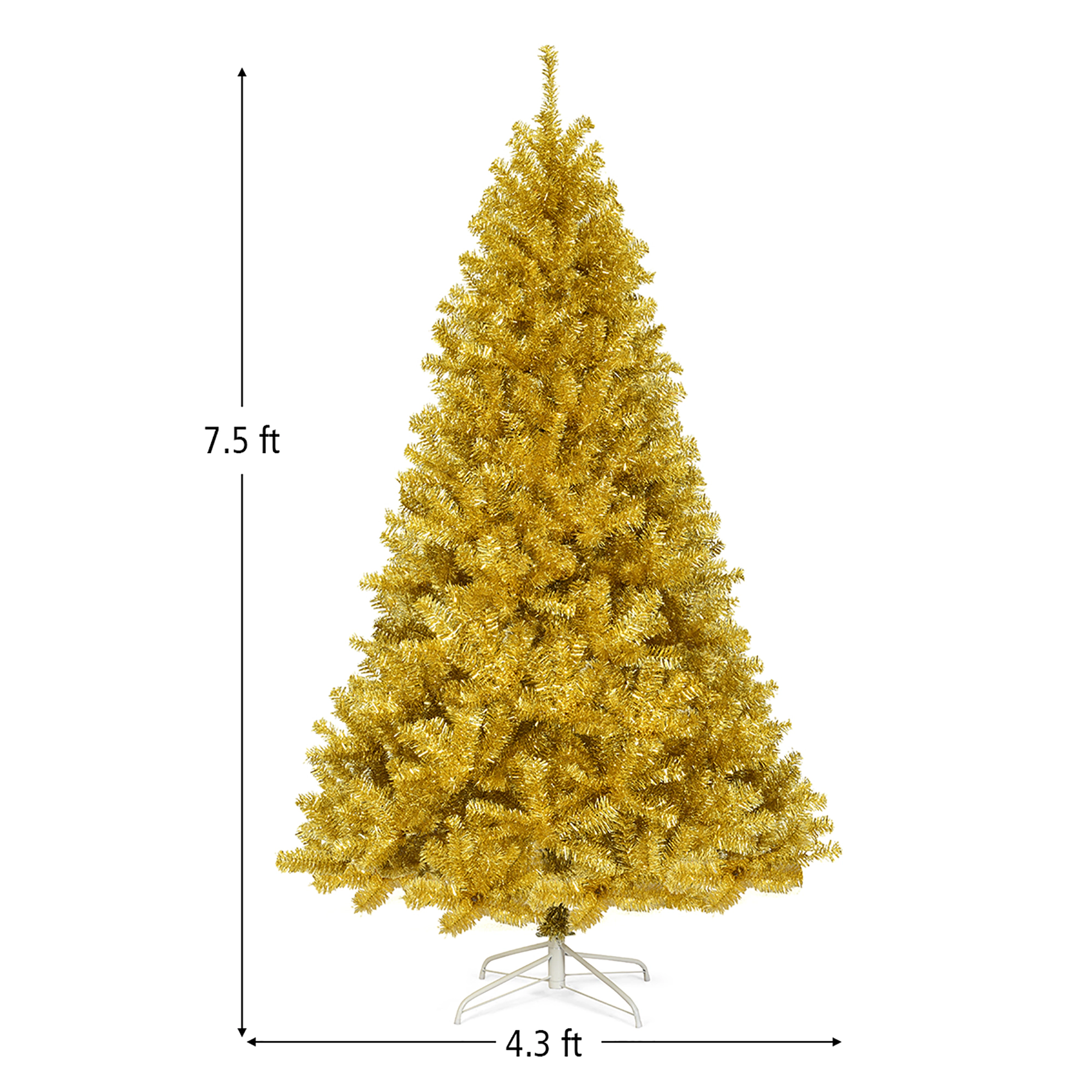 Costway 7.5ft Artificial Tinsel Christmas Tree w/1258 Tips Foldable Stand Champagne