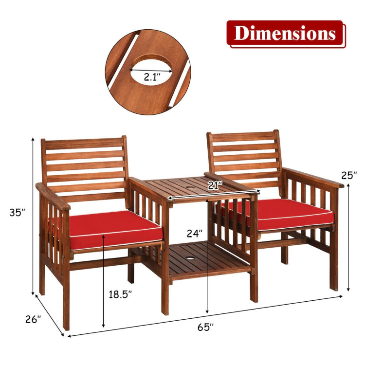 Hivvago 3 Pcs Outdoor Patio Table Chairs Set Acacia Wood Loveseat