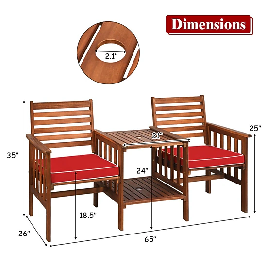 Hivvago 3 Pcs Outdoor Patio Table Chairs Set Acacia Wood Loveseat ...