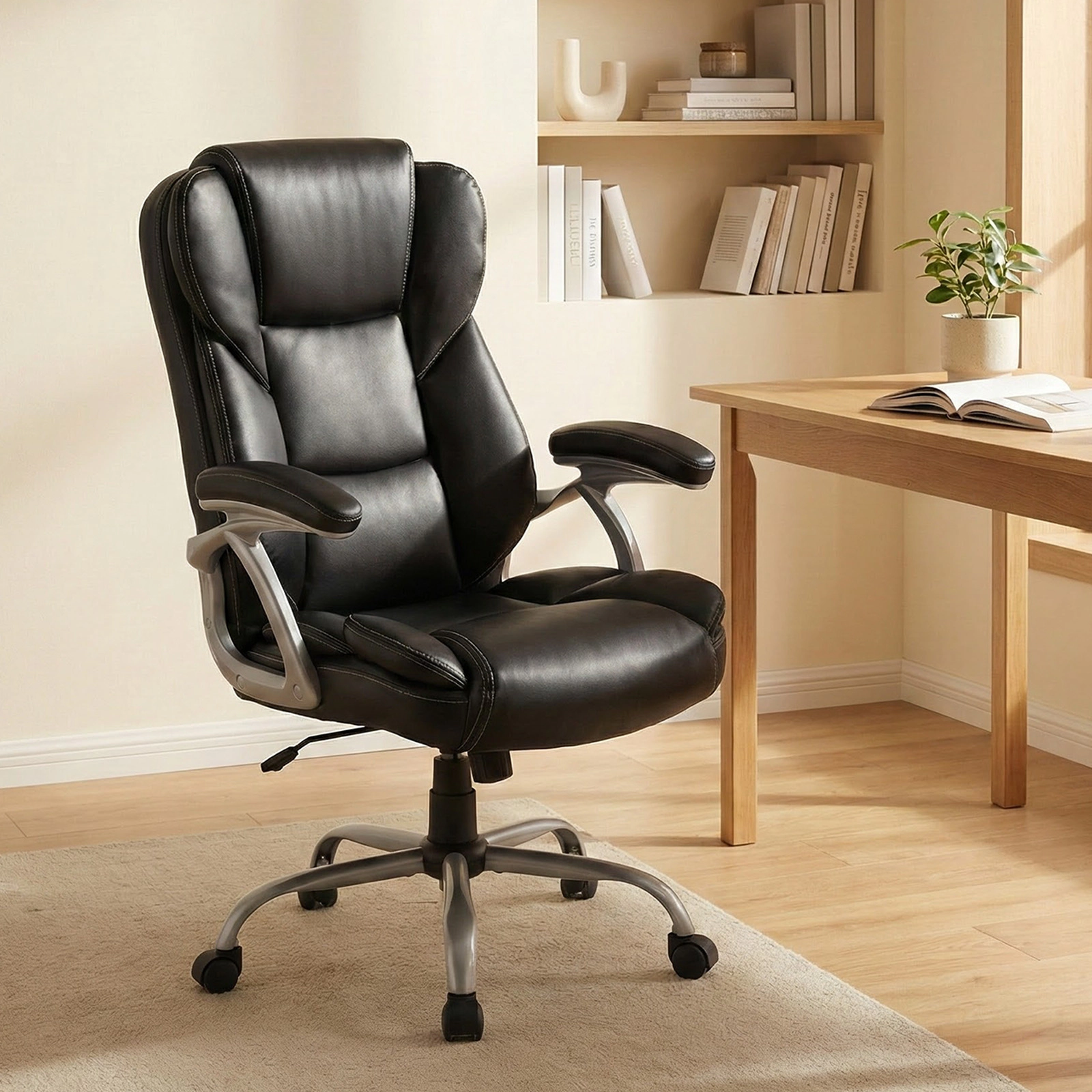 SUGIFT High Back Padded Armrests Zoned Backrest Leather Executive Office Chair 28-in x 30-in x 43.5-in 330-lb Black