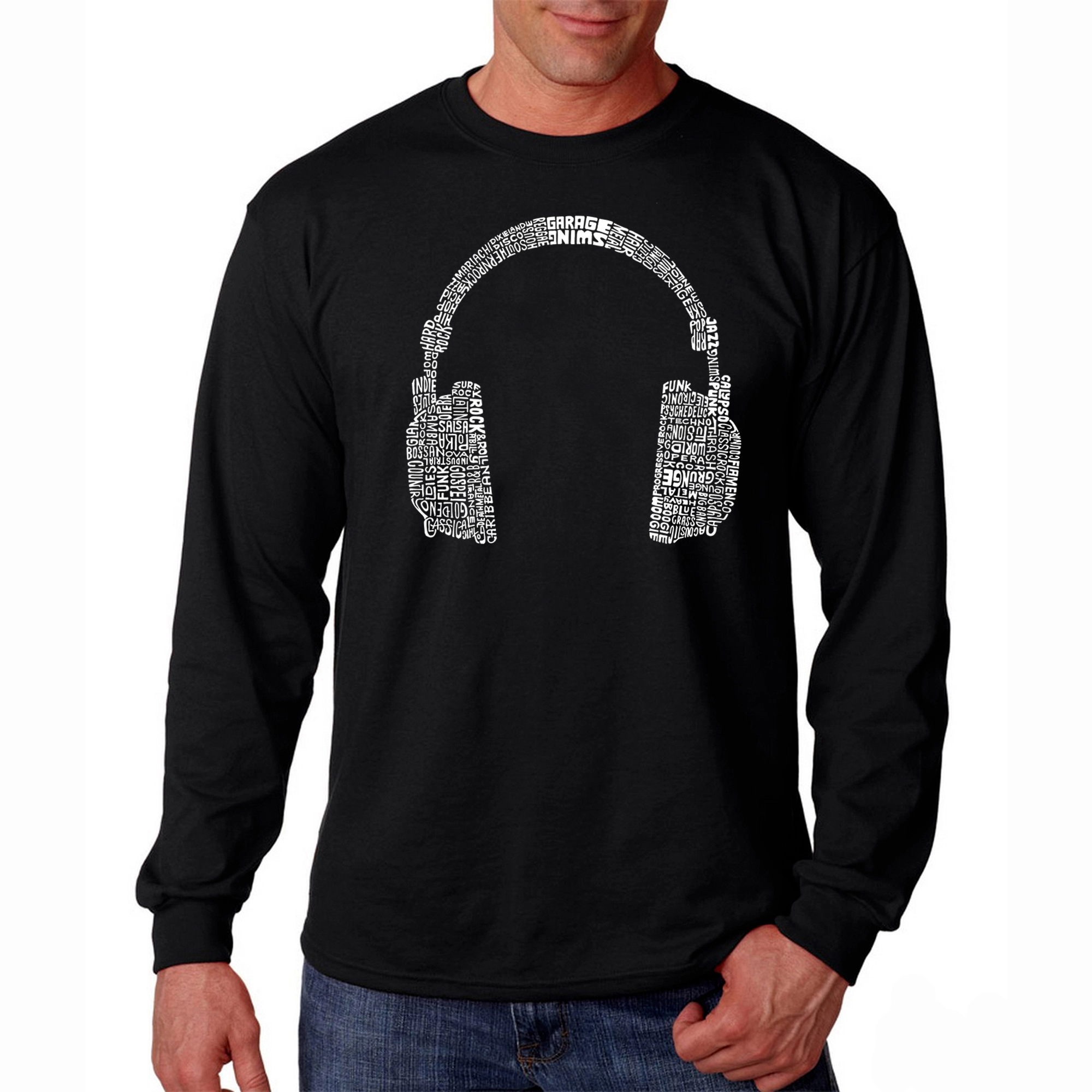 LA Pop Art Men's Word Long Sleeve T-shirt - Headphones