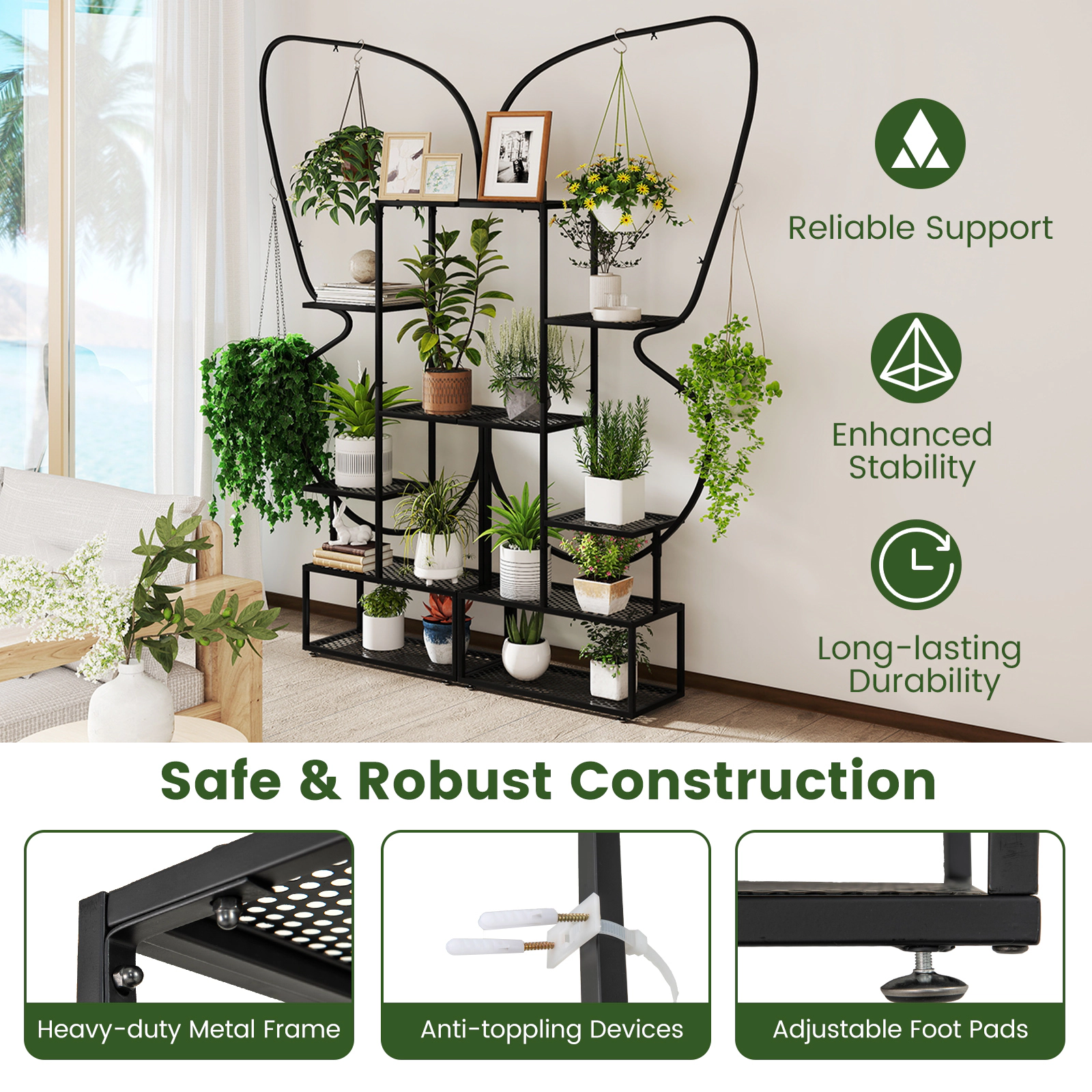 Slickblue Indoor Outdoor Plant Stand 6 Tier Metal Display Rack Black Flower Shelf Organizer
