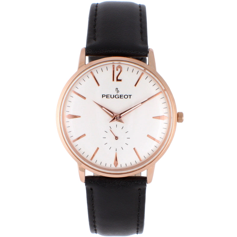 Peugeot Men's 40mm Rose Gold Vintage Remote Sweep Leather Strap Watch