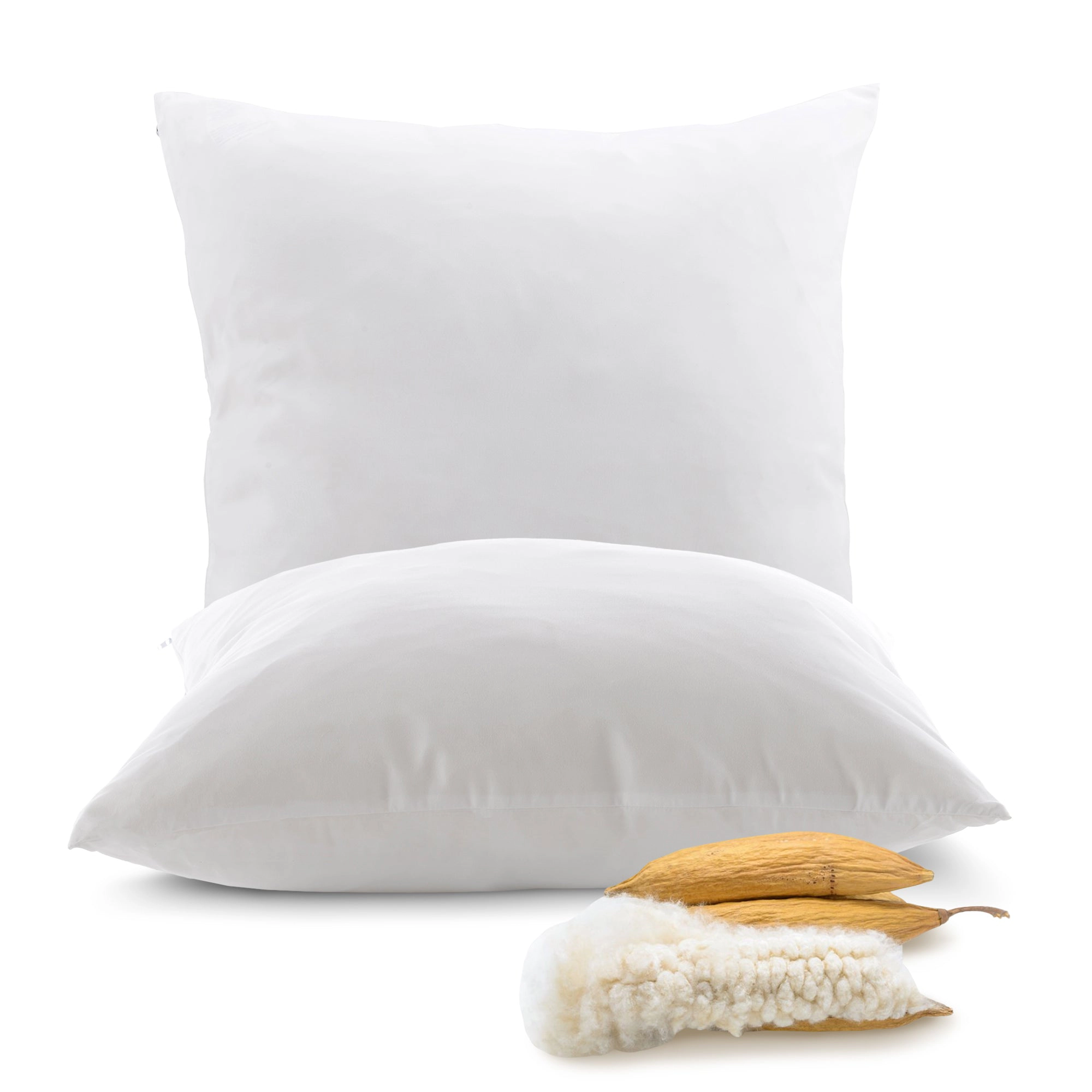 Cheer Collection Organic Kapok Filled Square Throw Pillow White 2 Pack