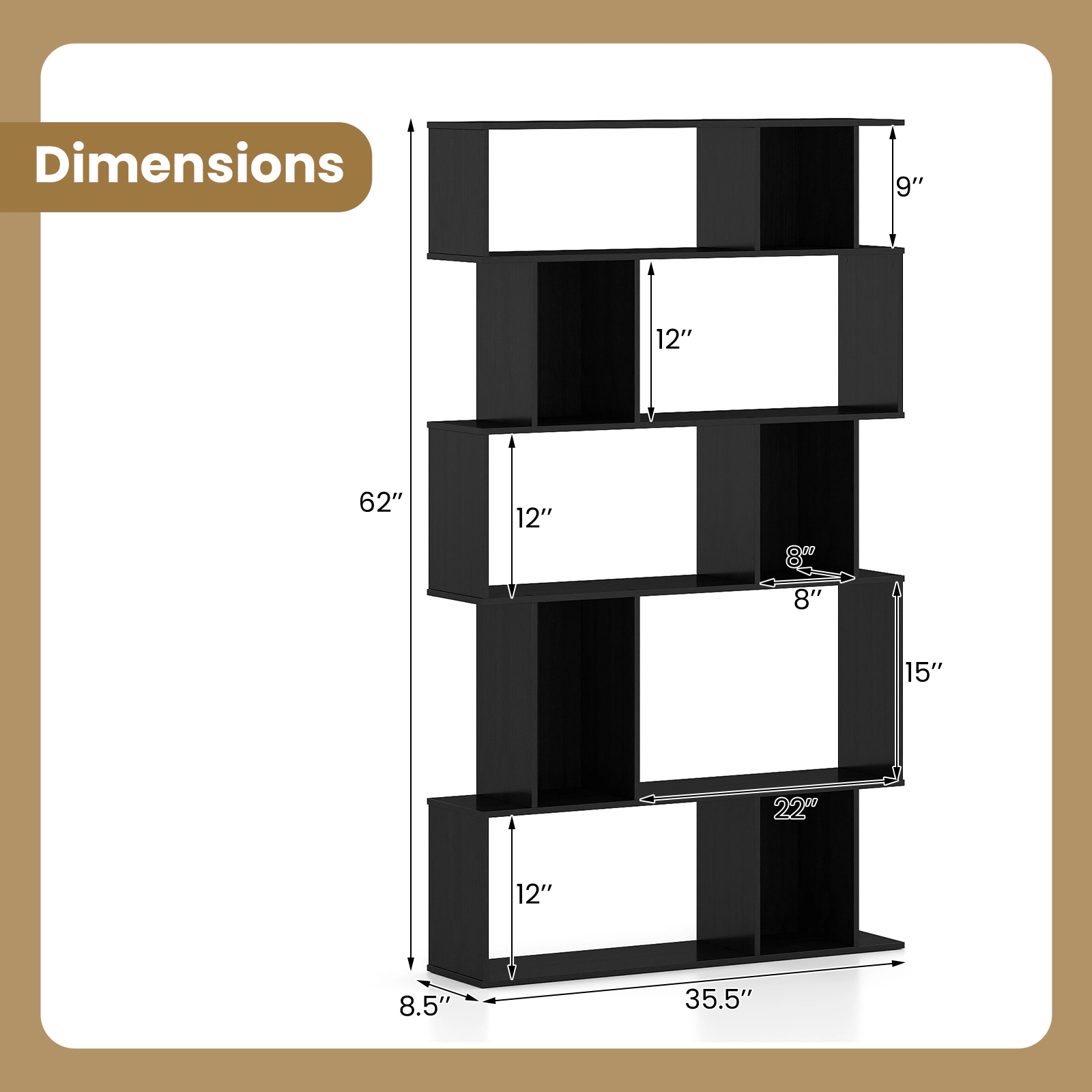 SUGIFT 5-Tier Geometric Bookshelf 62 with Open and Closed-Back Cubes