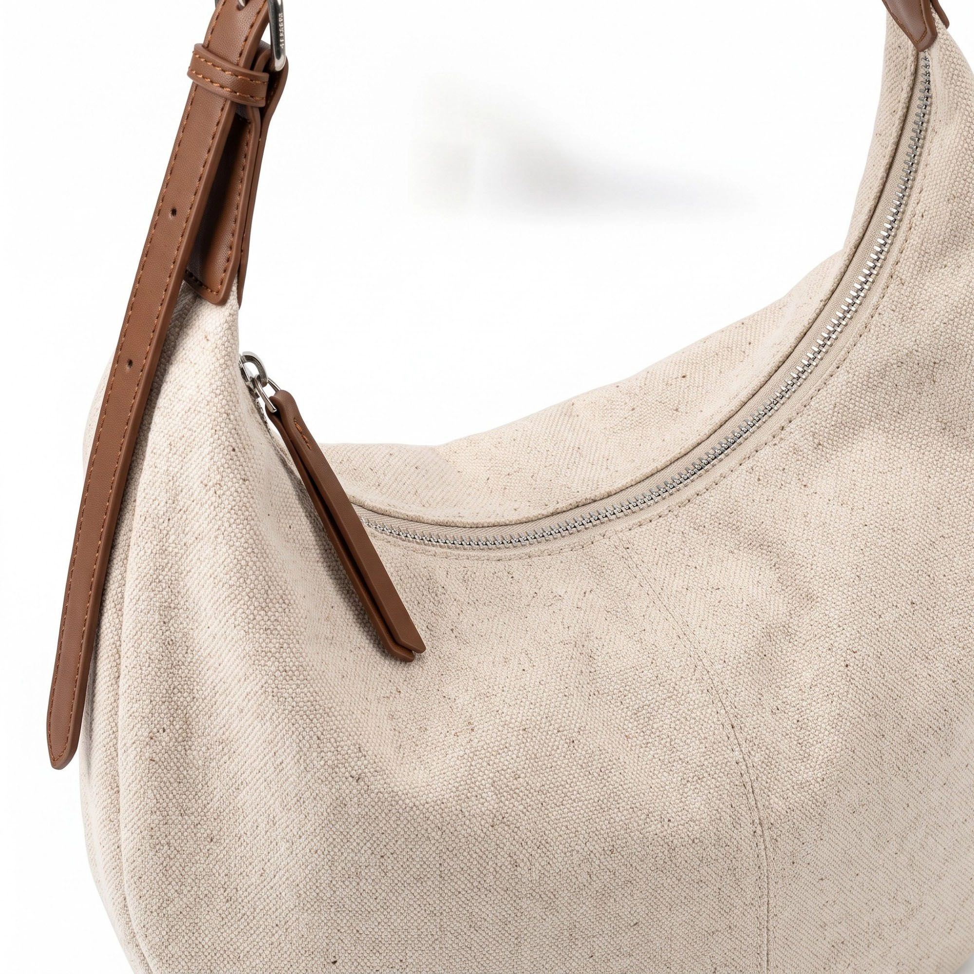Alilang Women's Canvas Crescent Shoulder Bag with Adjustable Faux Leather Strap and Top Zipper 16x10x1.5in