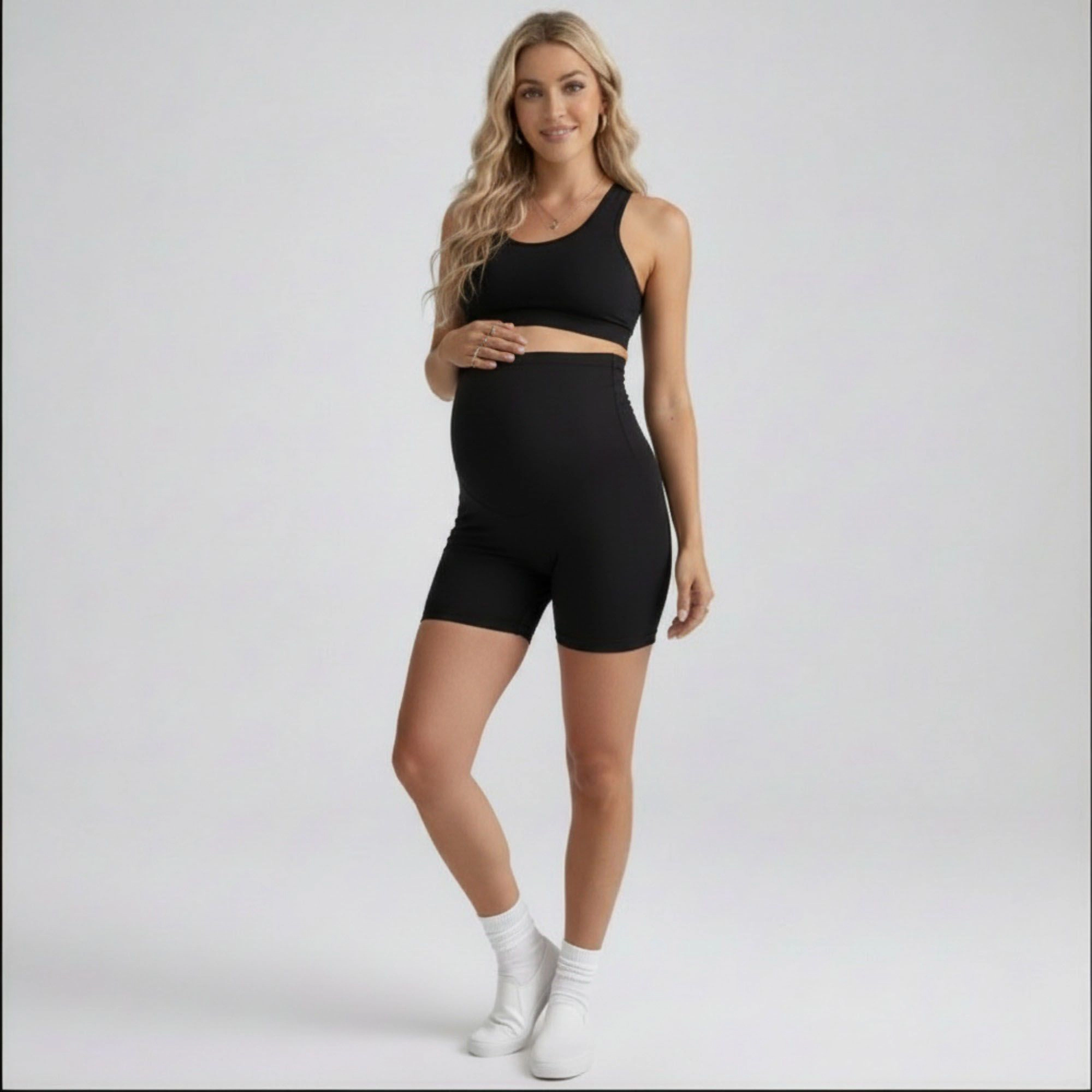 Anna-Kaci Women's High Waist Maternity Bike Shorts with Over Belly Panel Stretch Fitted Activewear