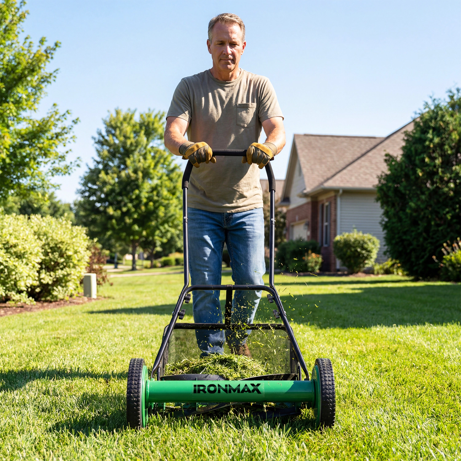 LJG 18 Inch Push Reel Lawn Mower 4-Position Adjustable with Removable Grass Catcher