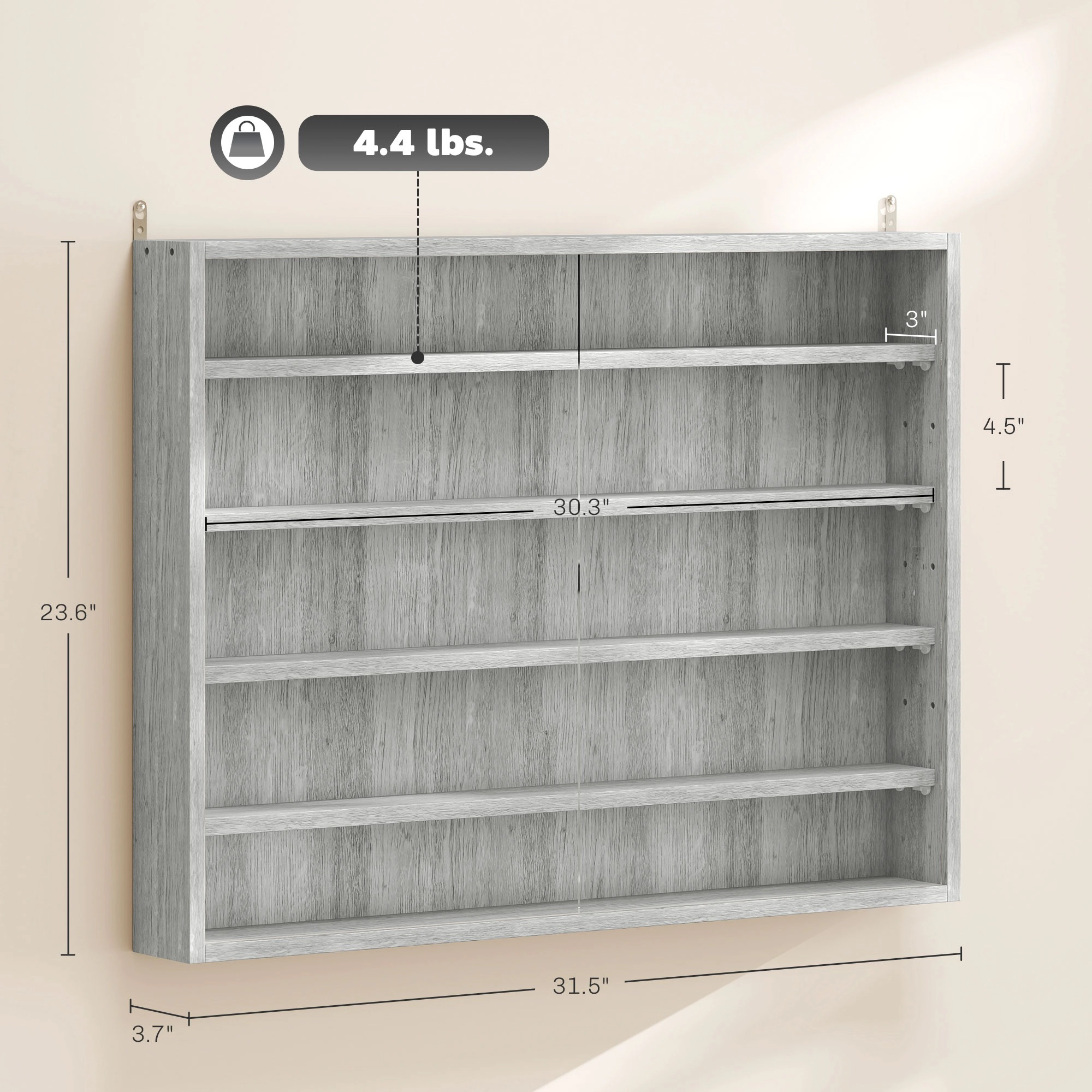 HONGGE 5-Tier Display Cabinet Wall-Mounted Case with 2 Glass Doors and Adjustable Shelves