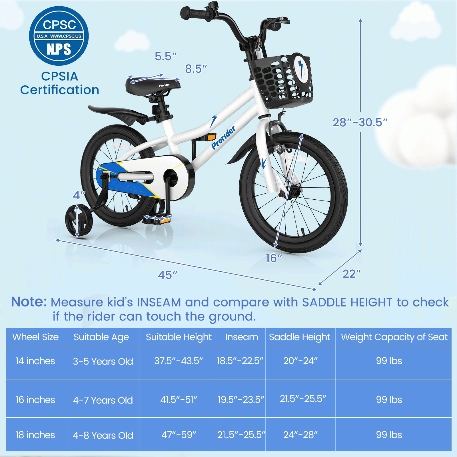 16-in Kids Bike with Removable Training Wheels Reach-Adjustable Hand Brake and Coaster Brake for Ages 4-7 Kids Bicycle