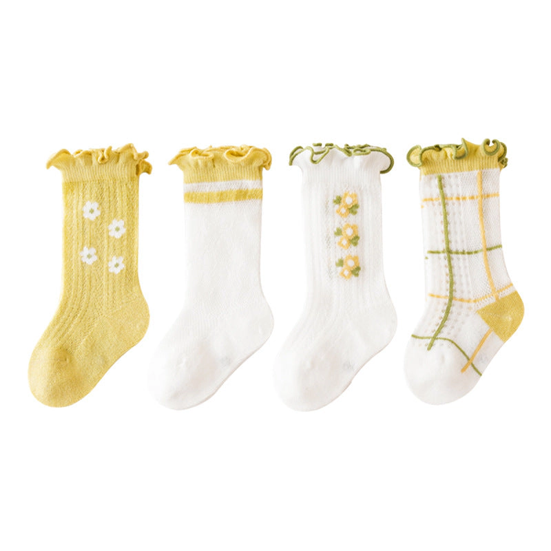 MyKids-USA Baby Girl Floral Print Pattern Mesh Breathable High Tube Socks