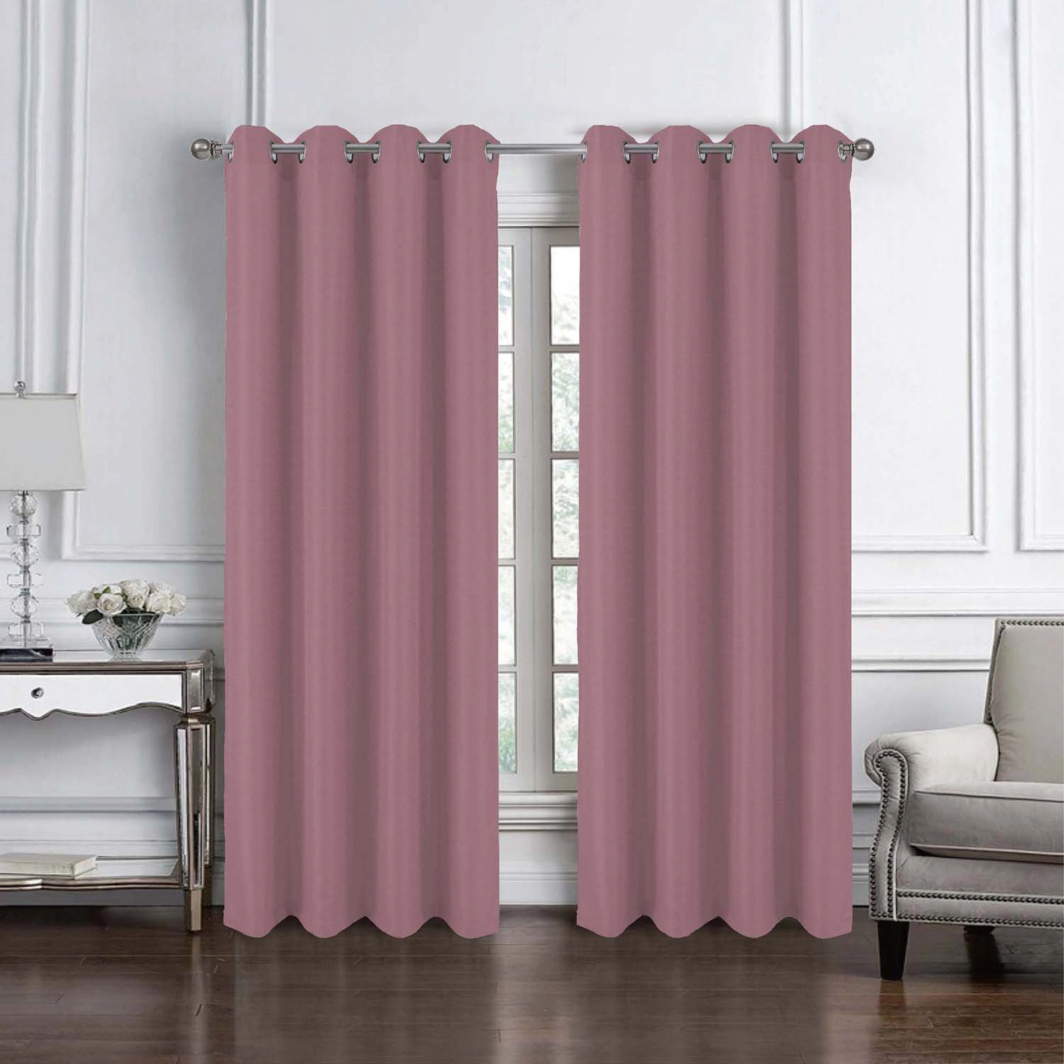 RT Designer Collection Cindy Textured 2 Pack Grommet Curtain Panel 36" x 84" Rose