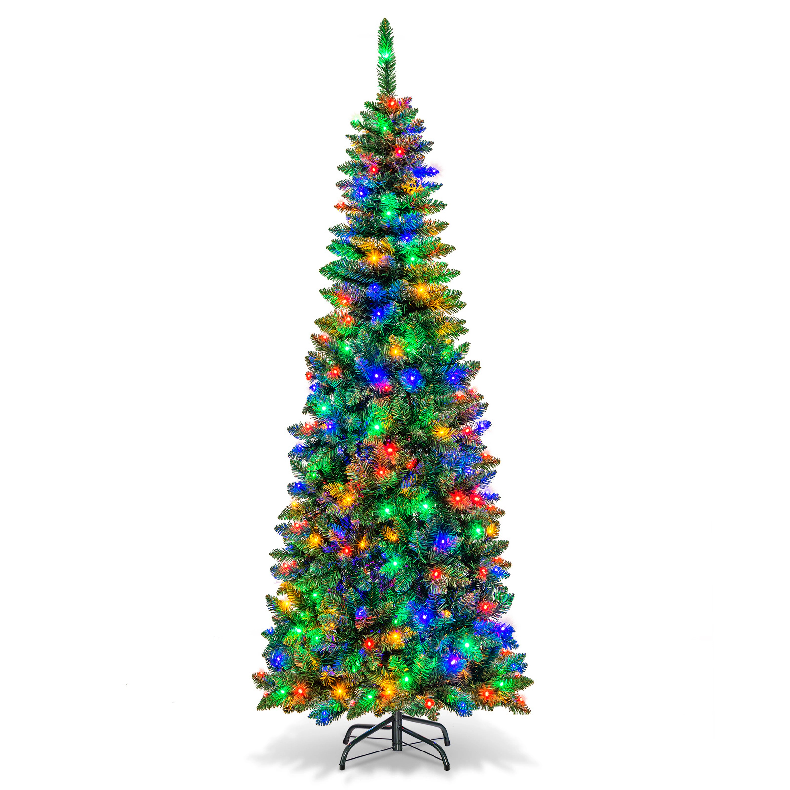 Costway 4.5/6.5/7.5ft Pre-Lit Hinged Pencil Christmas Tree 250 Multicolor Lights