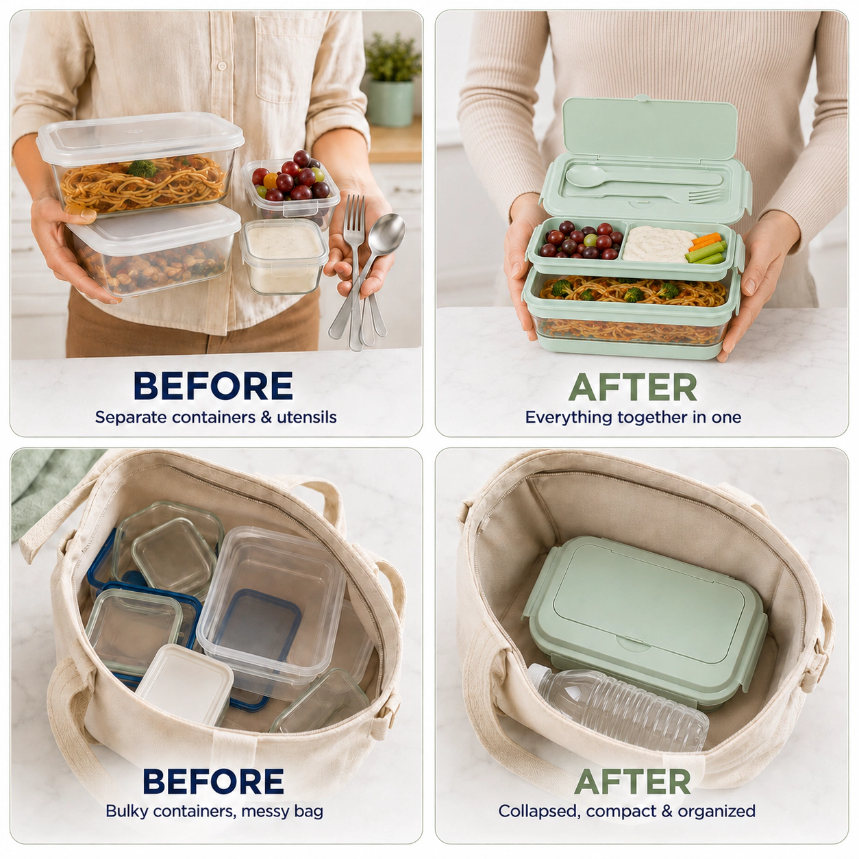 CHEFSPOT Collapsible Silicone Bento Lunch Box With Utensils