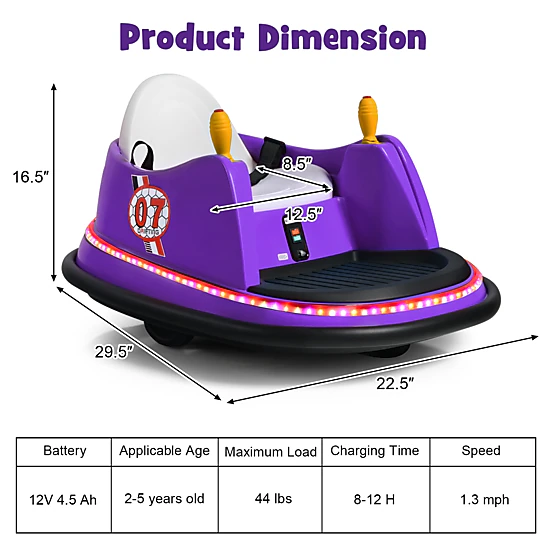 LJG 12V Electric Kids Ride on Bumper Car with Flashing Lights for Toddlers