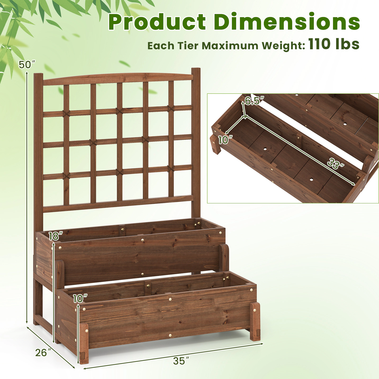 SlickBlue 2 Tier Wooden Garden Planter Box for Flowers Vegetables Herbs