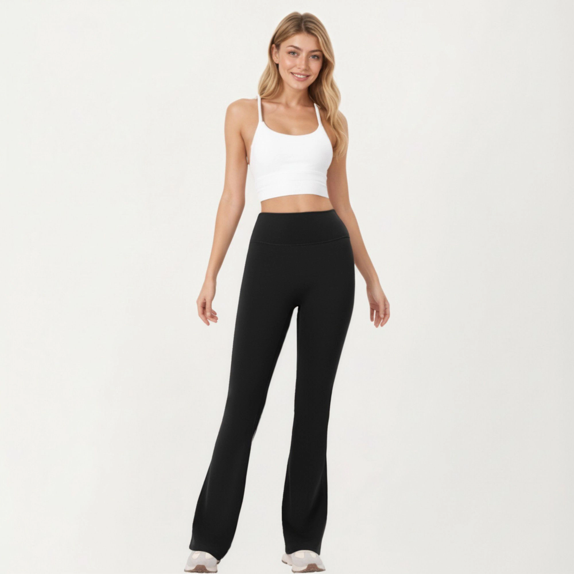 Anna-Kaci Active Women's High Waist Flare Leggings with Stretch Knit Fabric and Smooth Sculpting Fit