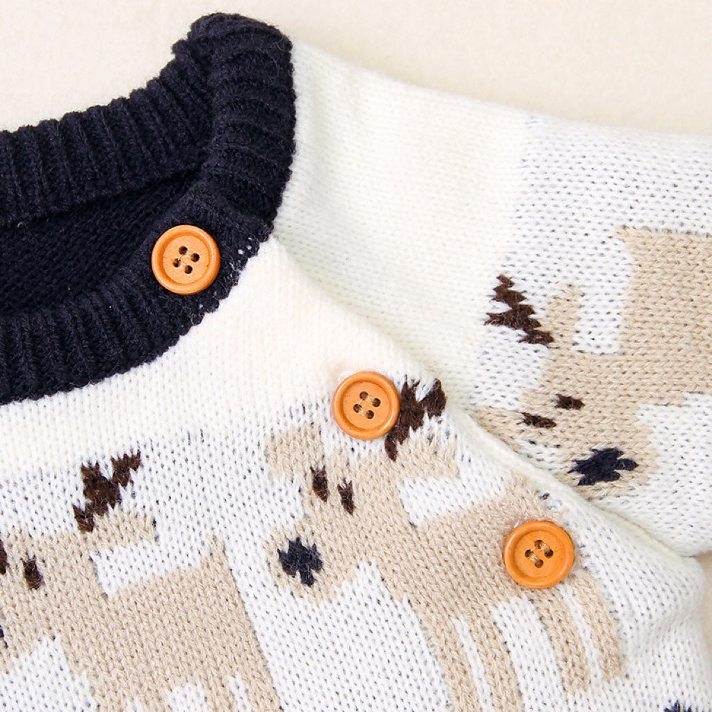 MyKids-USA Baby Cartoon Christmas Deer Pattern Shoulder Button Design Knitted Pullover Sweater