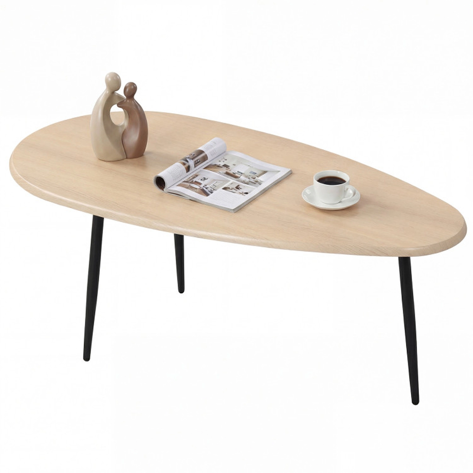 SUGIFT Mid Century Oval Coffee Table with Sturdy Metal Construction 99-lb Capacity Natural Walnut Gray Black
