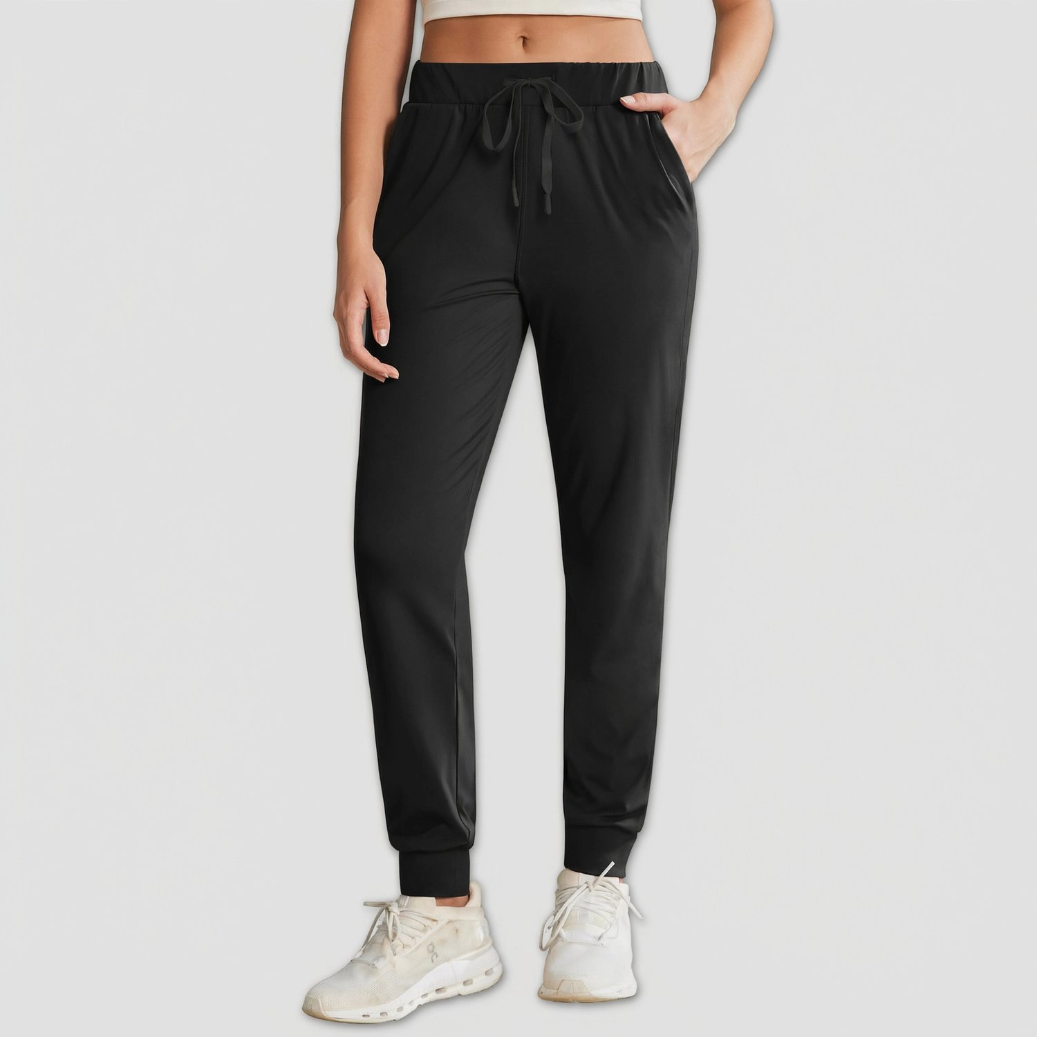 Pinspark Womens High Waist Jogger Pants Drawstring Pockets Tapered Casual Sweatpants