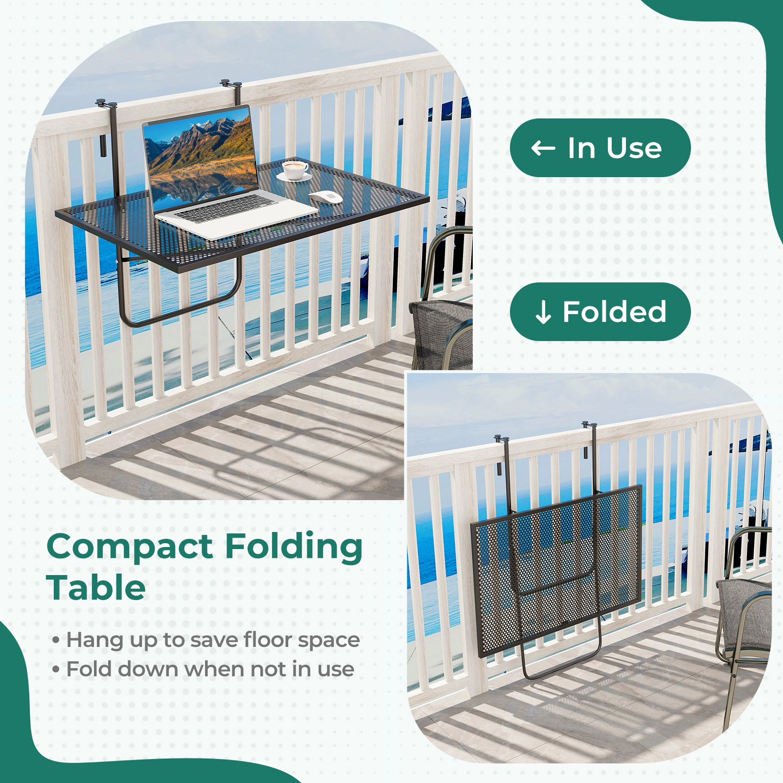 LJG Outdoor Folding Hanging Table with Metal Frame