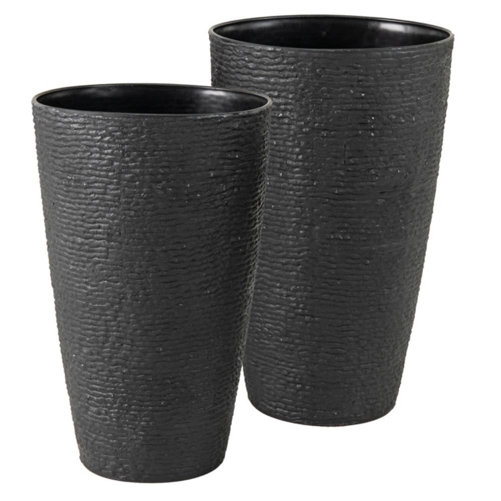 Hivvago 21 Inch Tall Round Plastic Planters Set of 2 Flower Pots with Drainage System-Black