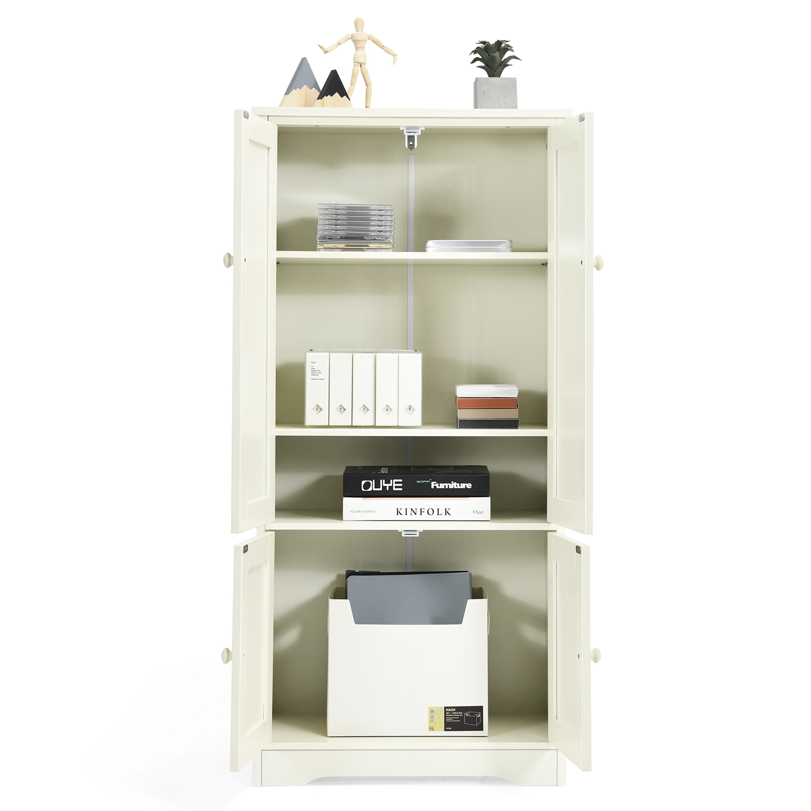 SUGIFT 49-in Tall 24-in Wide White Antique Accent Storage Cabinet with 2 Doors and 5-Height Adjustable Shelves