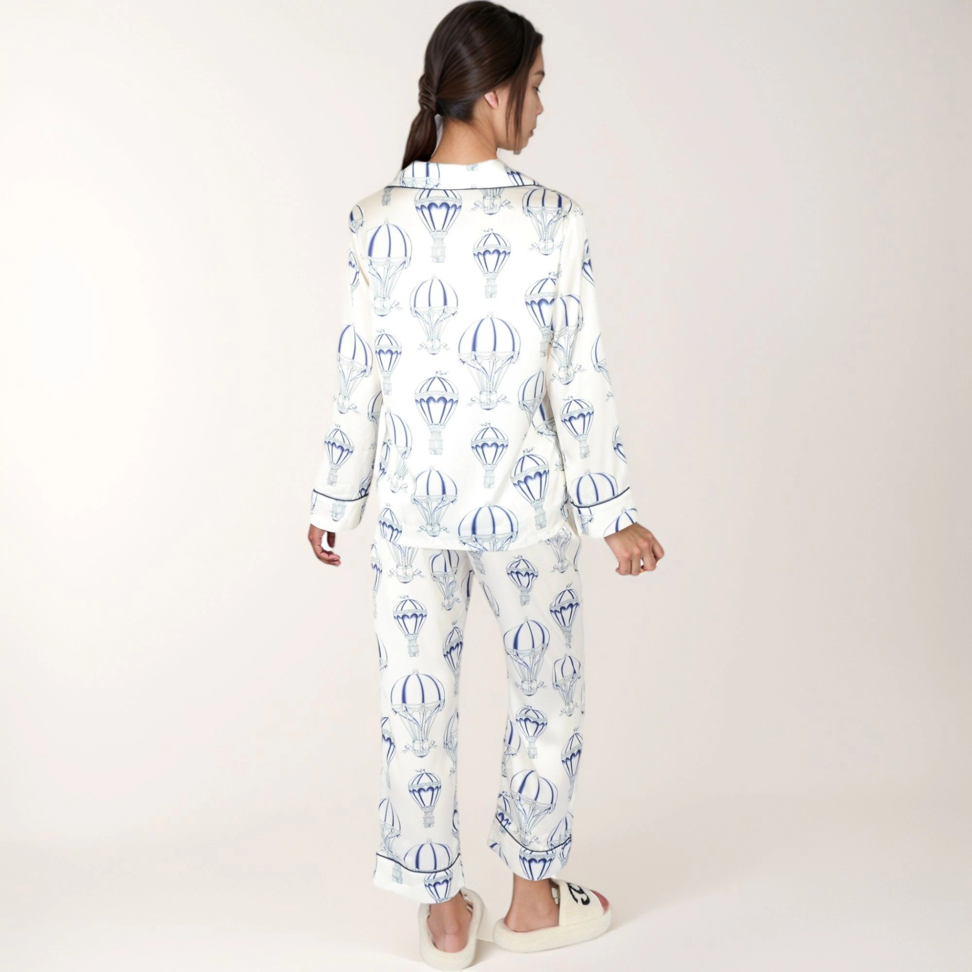 Anna-Kaci Women's Hot Air Balloon Print Pajama Set with Long Sleeve Button Down Top and Cropped Pants