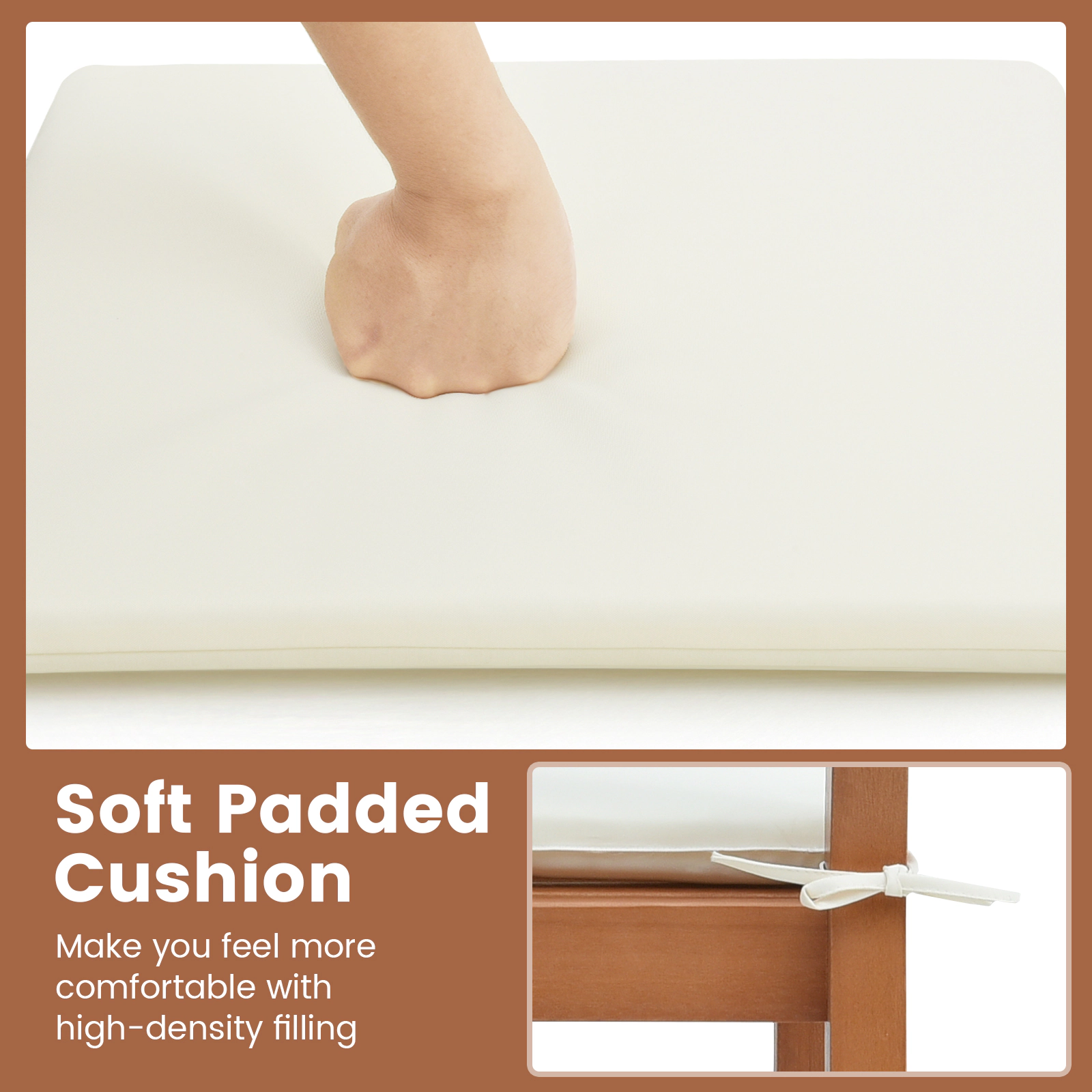 SUGIFT Off White Soft Seat Cushions Set of 2 Outdoor Eucalyptus Wood Bar Stools