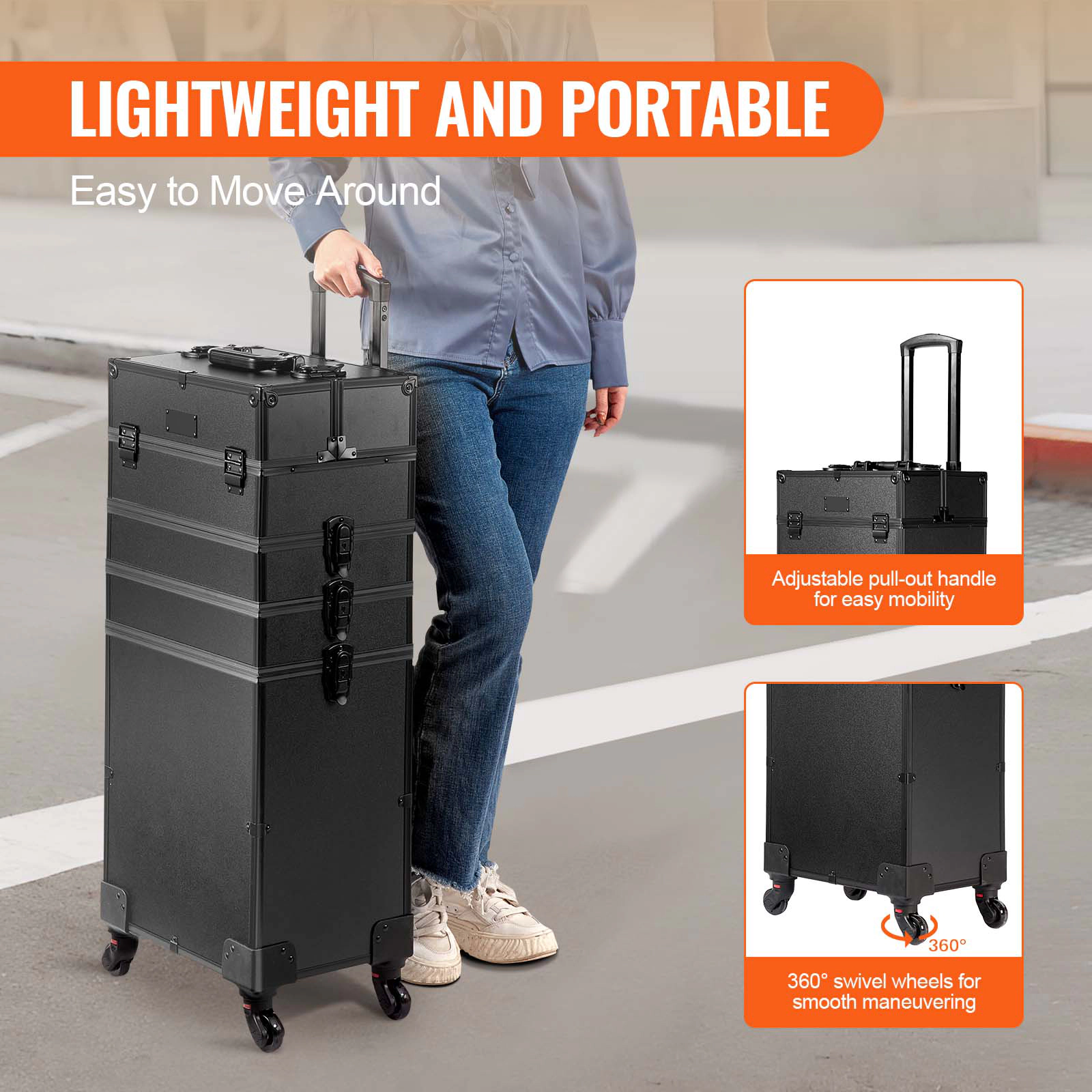 HONGGE Professional Makeup Train Case Aluminum Cosmetic Case