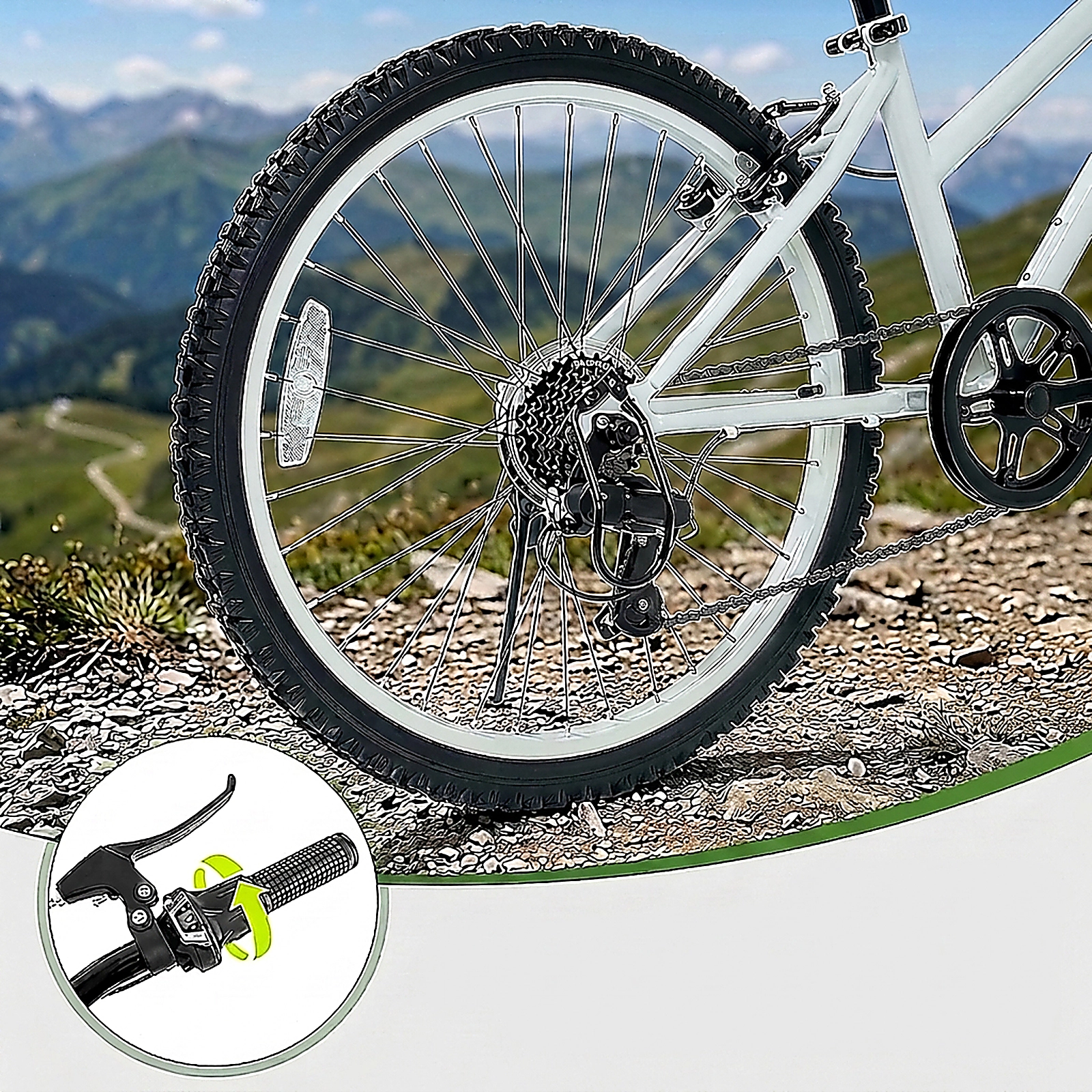 SUGIFT 24-Inch Kids Mountain Bike with 7-Speed Shifter and Suspension Fork 220-lb Capacity Ages 8+ White