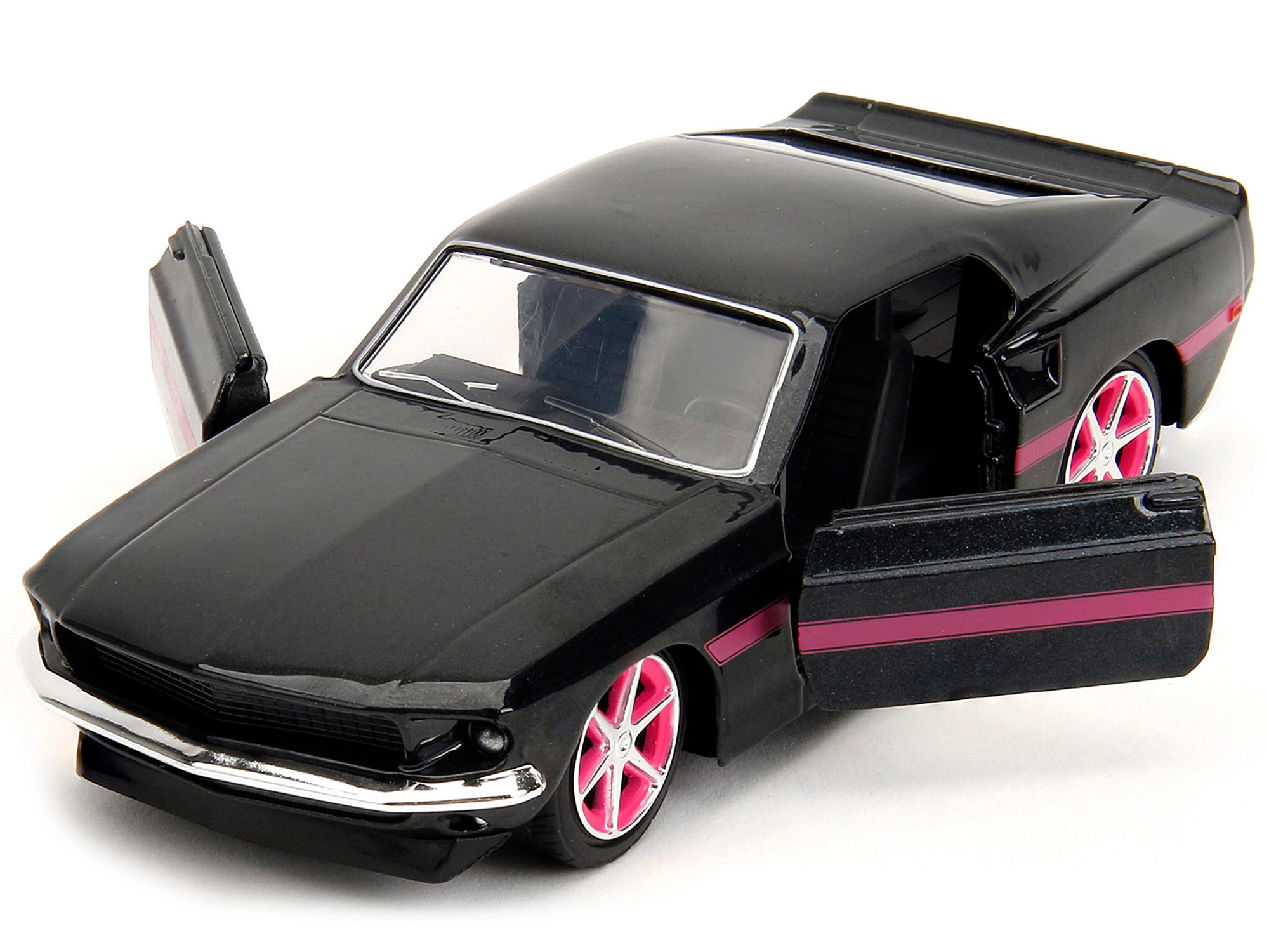 Jada 1969 Ford Mustang Black Metallic with Pink Stripes and Wheels "Pink Slips" Series 1/32 Diecast Model Car by Jada