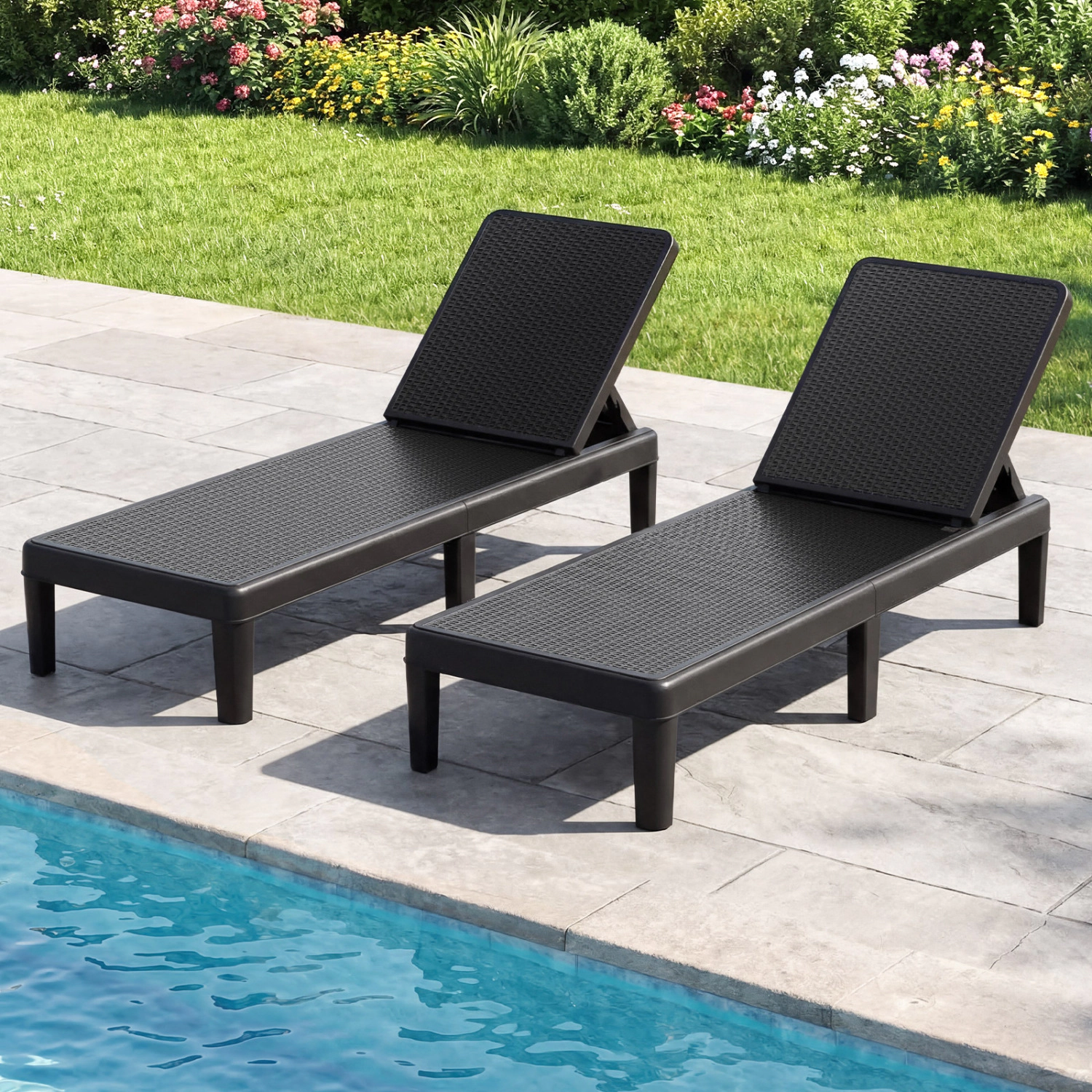 LJG Outdoor Chaise Lounger Chair with Waterproof Rattan Textured PP Surface and 330 lbs Capacity