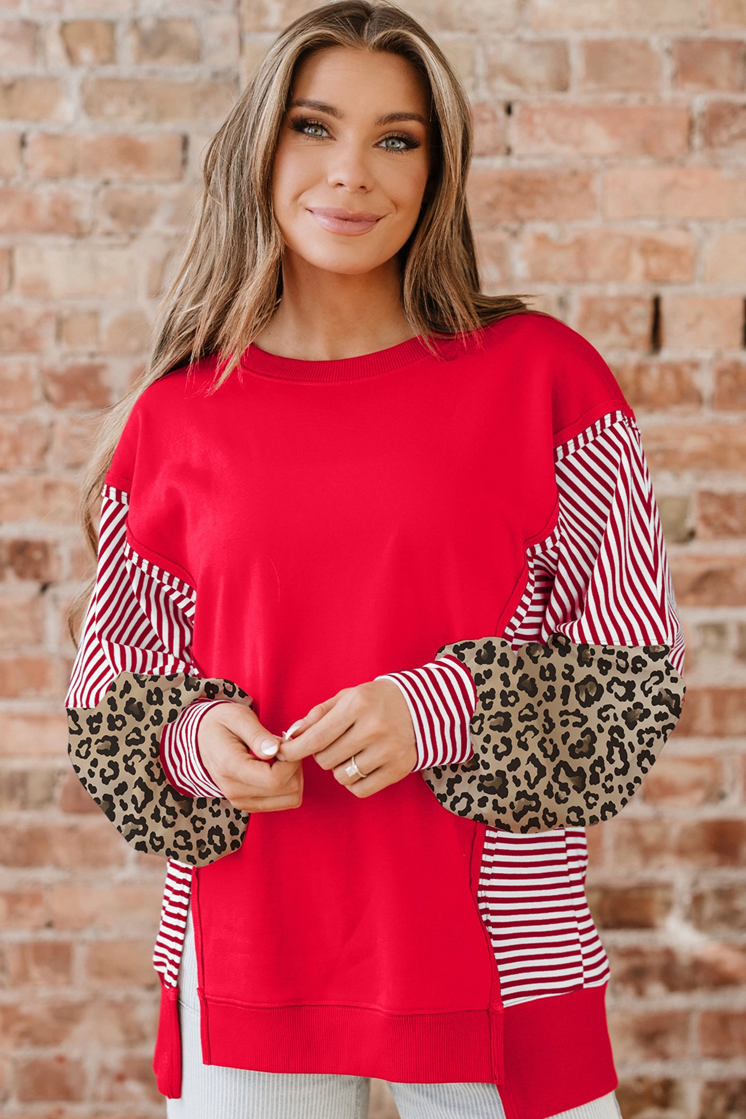 Threaded Pear Women's Milan Patchwork Sleeve Colorblock Sweatshirt