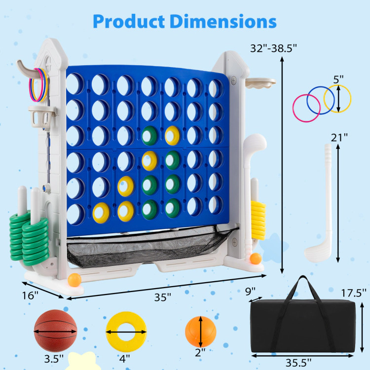 Hivvago 4-in-1 Height Adjustable Row Connect Game with Mesh Net and Carrying Bag