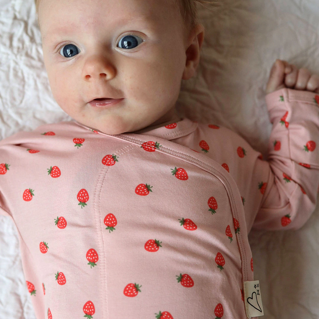 Bonsie Footie - Strawberries, Skin-to-Skin Wrap-Front Baby