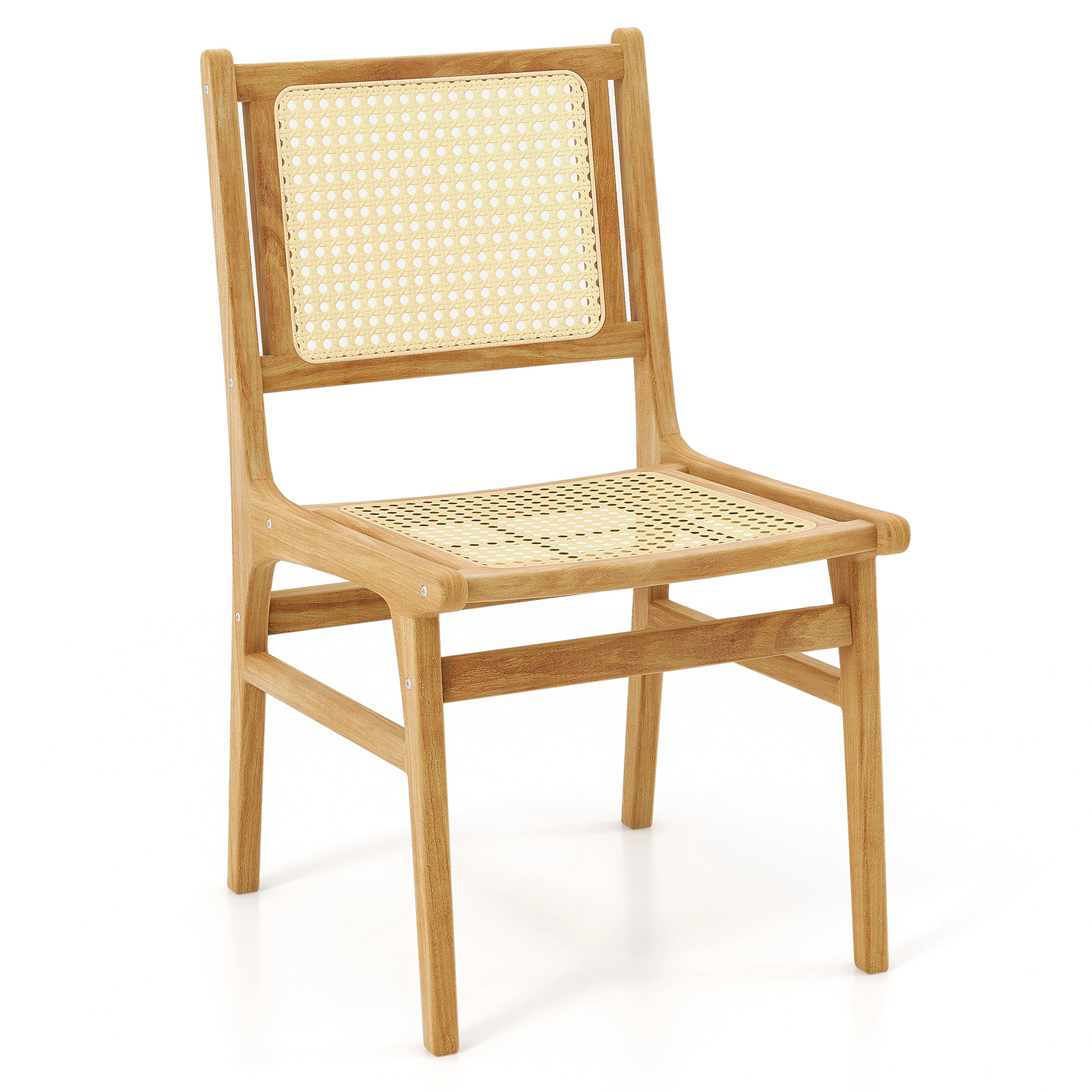 LJG Rattan Dining Chair with Natural Cane Woven Backrest and Teak Wood Frame