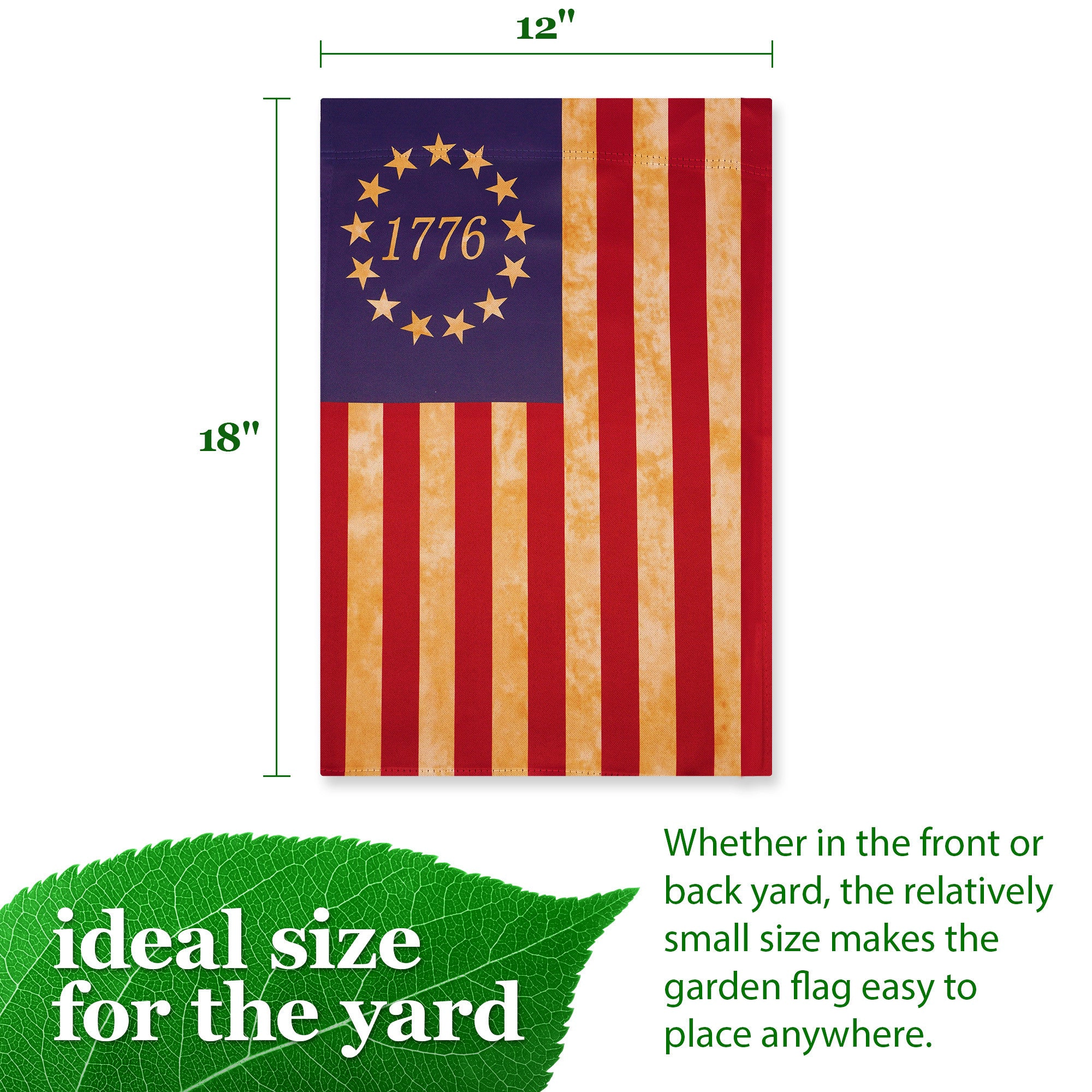 G128 Betsy Ross 1776 Tea Stained Garden Flag 12x18in Double-Sided Blockout Polyester