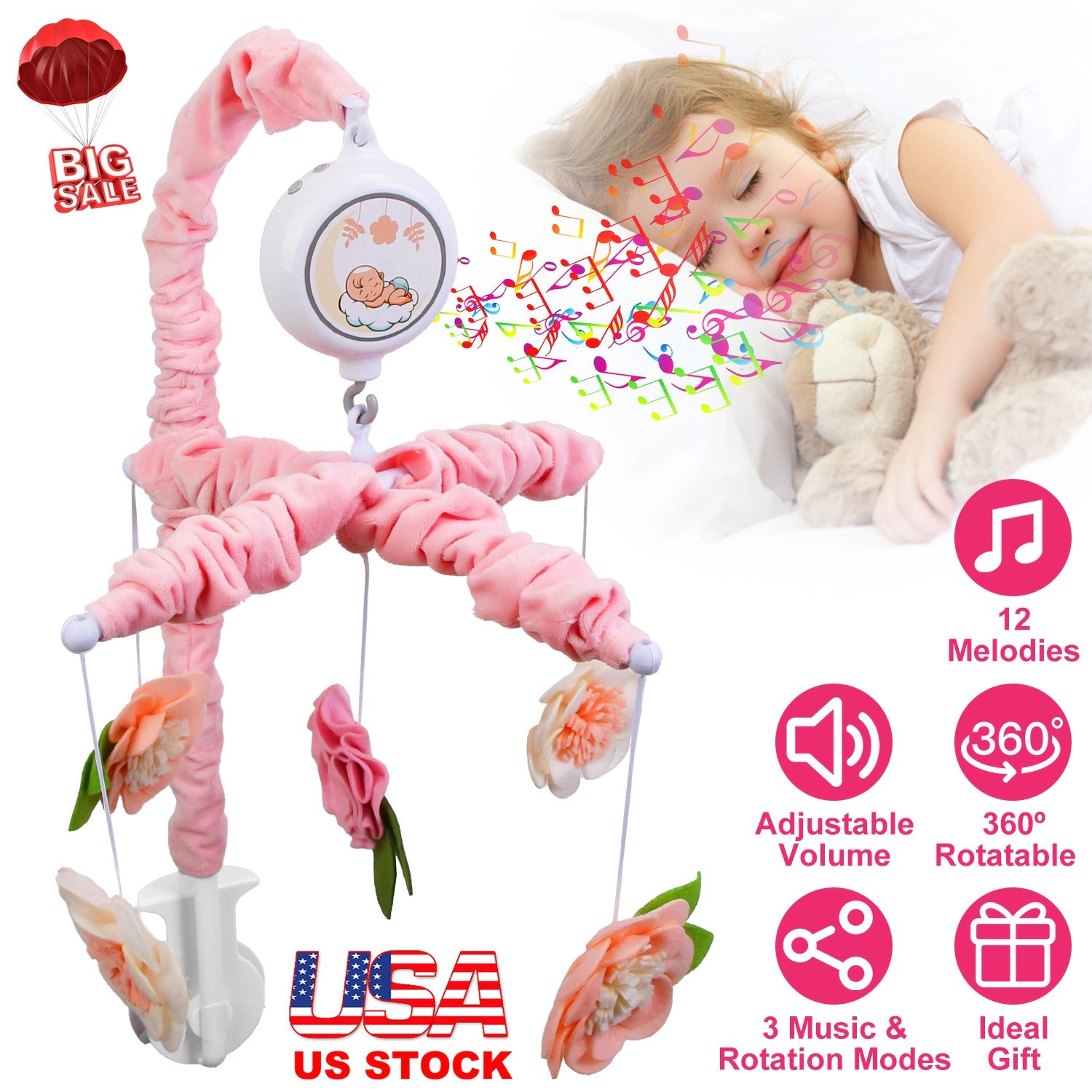 GBruno Kids' Kids' Musical Crib Mobile With Flower Rattles