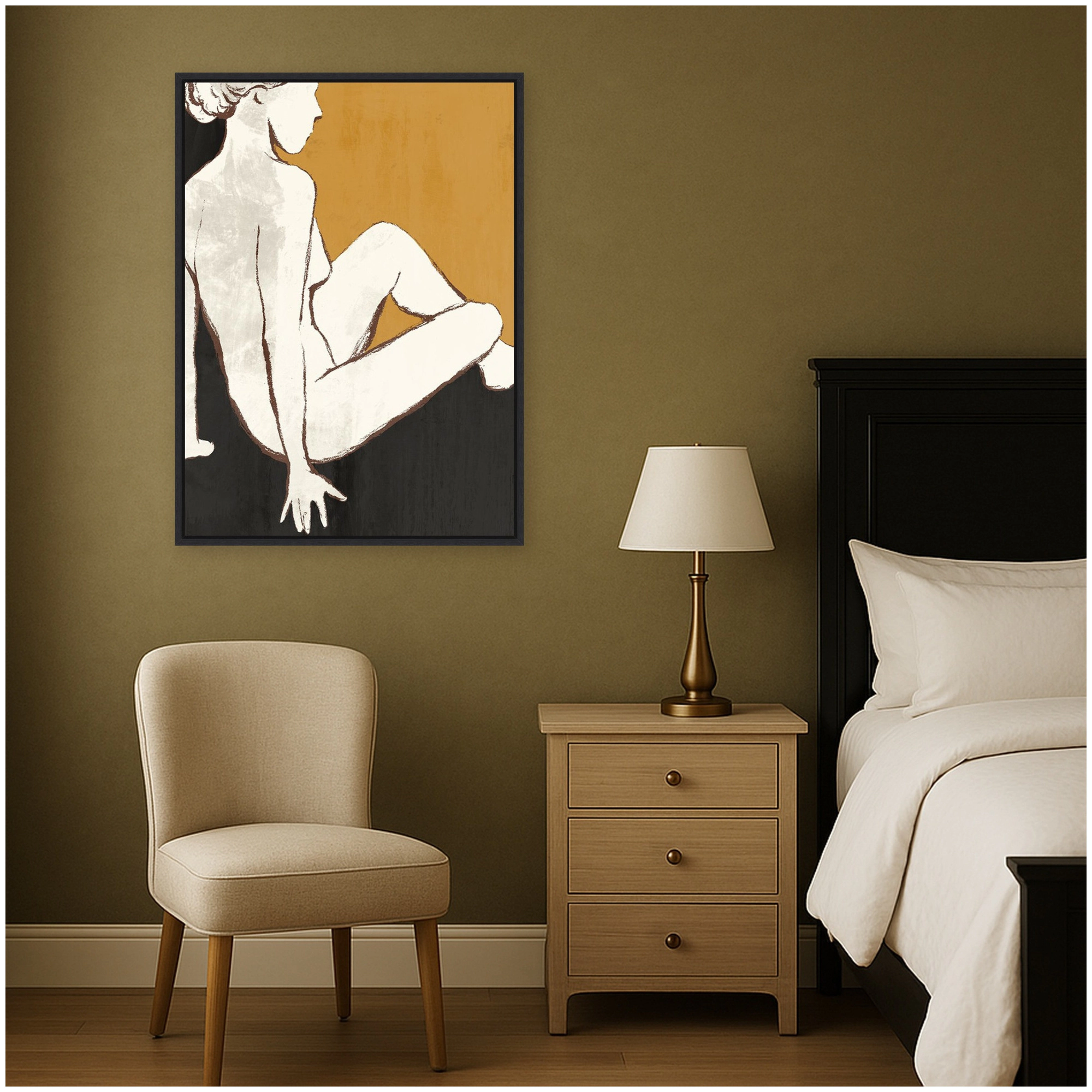 Amanti Art Seated Figure Ochre Framed Canvas Wall Print