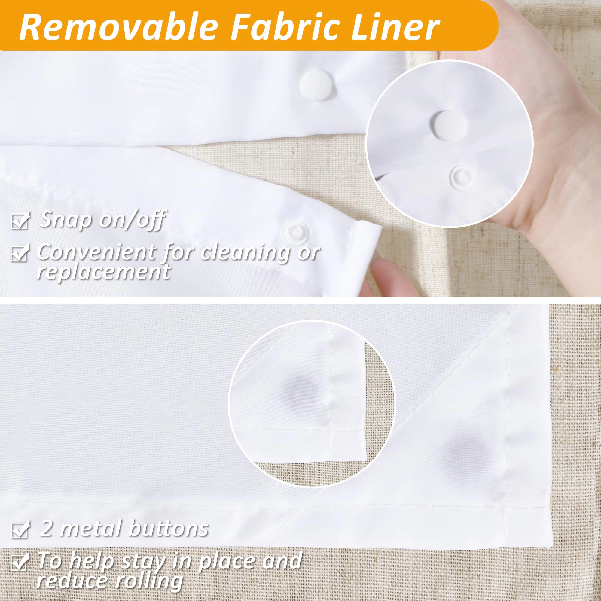 WZK Double Layer Linen Blend with Removable Liner Water Repellent See Through Panel Shower Curtain