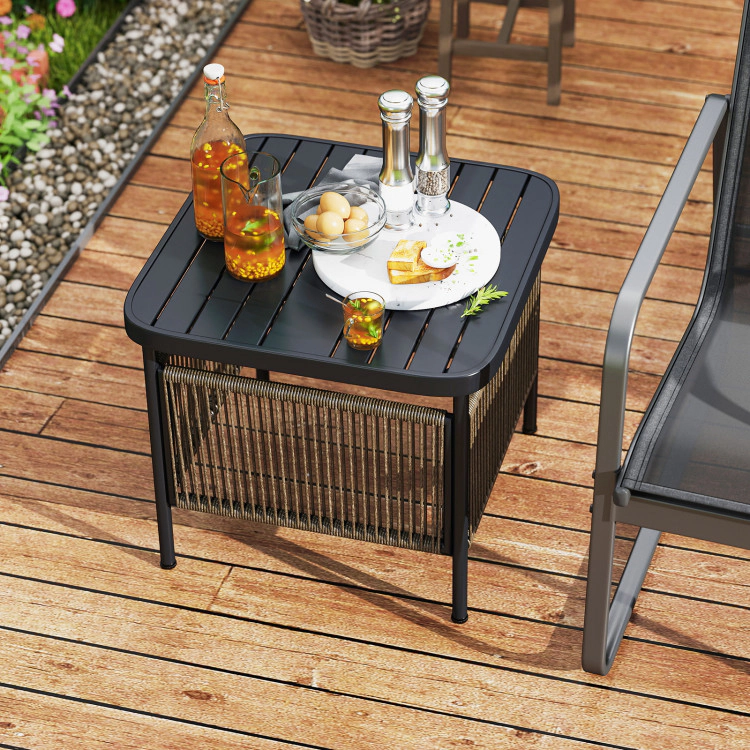 Hivvago Outdoor Side Table With Umbrella Hole And Storage Shelf