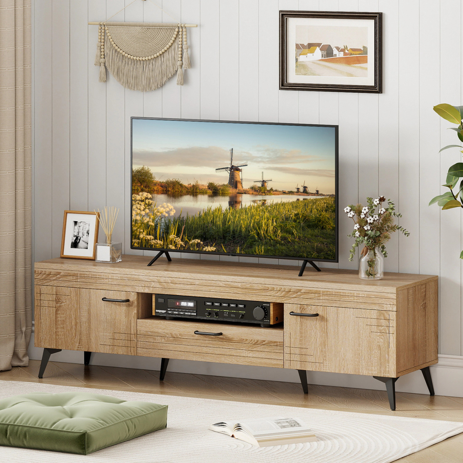 LJG TV Stand with 2 Cabinets and Storage Drawer for 65