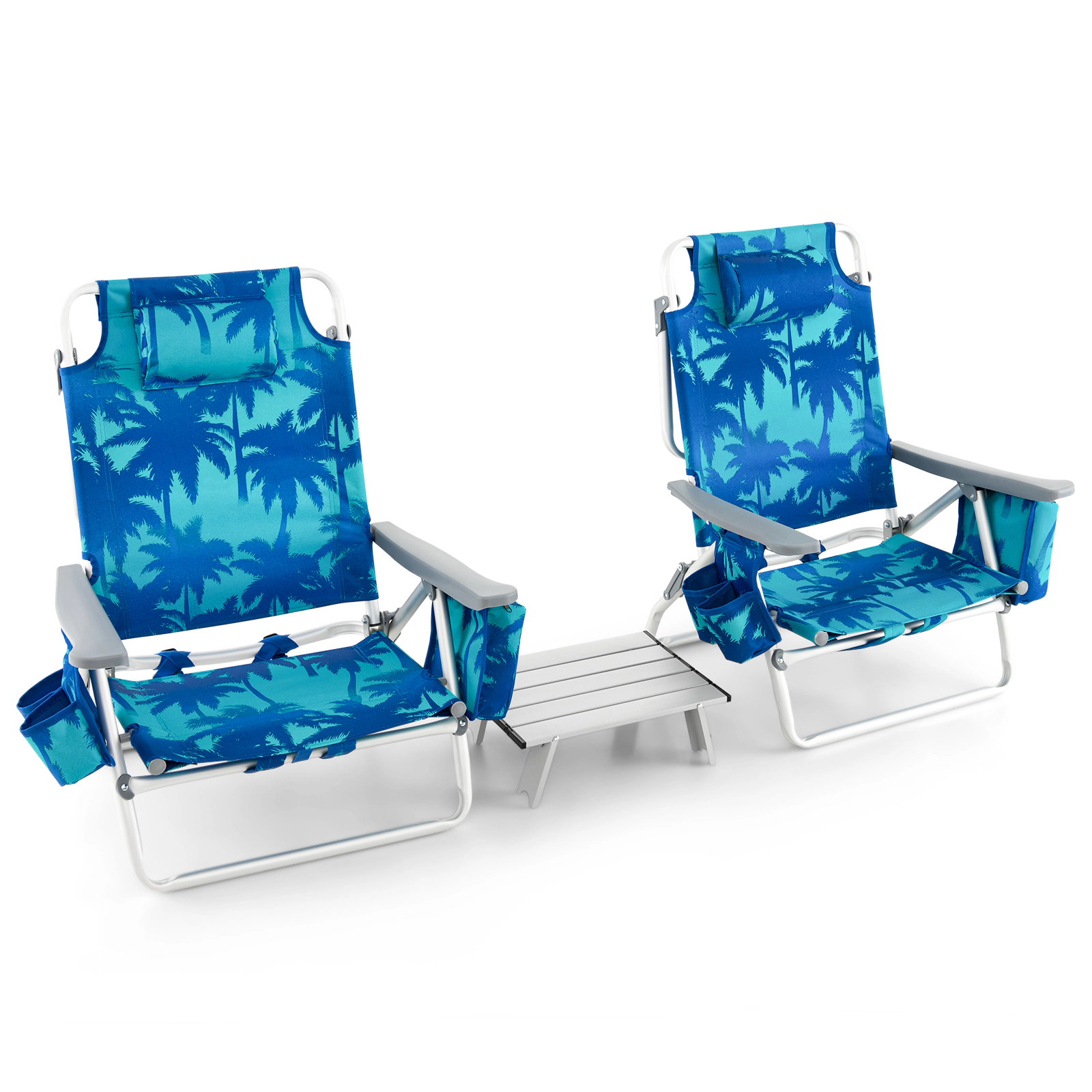 SUGIFT 2 Packs 5-Position Reclining Backpack Beach Chairs Side Table 27-in x 23.5-in x 33-in 330-lb Capacity Navy