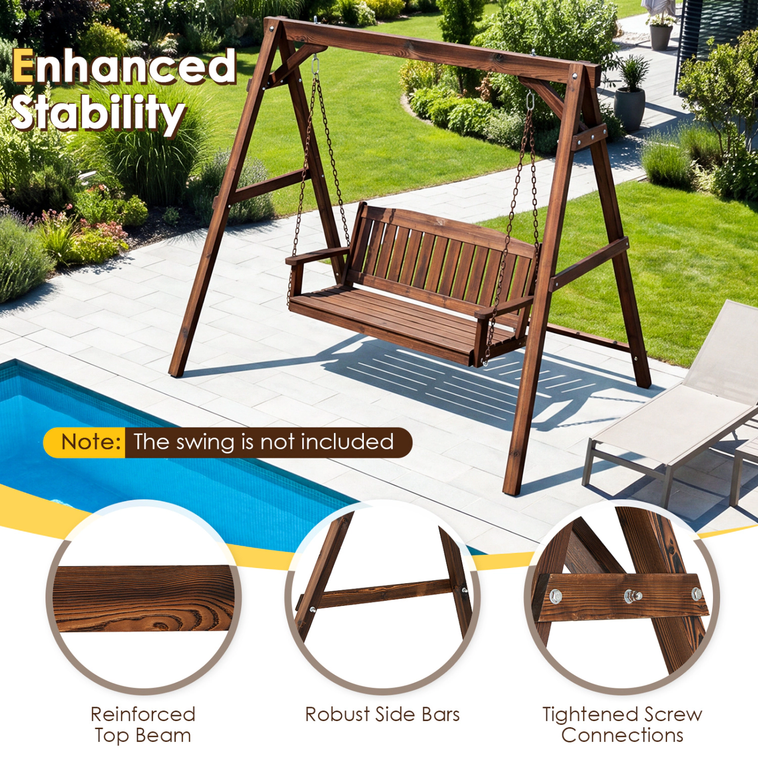 Hivvago Heavy-Duty Fir Wood Swing Frame with Hanging Rings