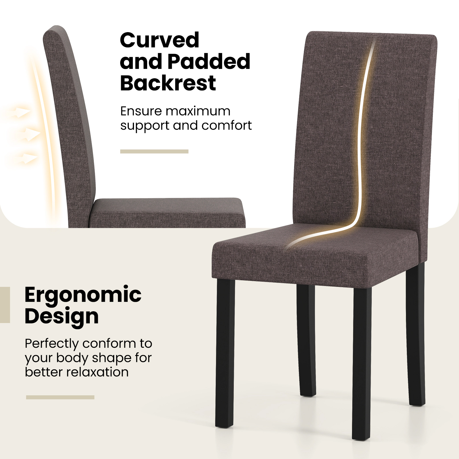 SUGIFT Set of 2 Mid-Century Modern Fabric Upholstered Dining Parson Chairs 330-Lb Capacity 35.5-in Tall Brown Faux Linen