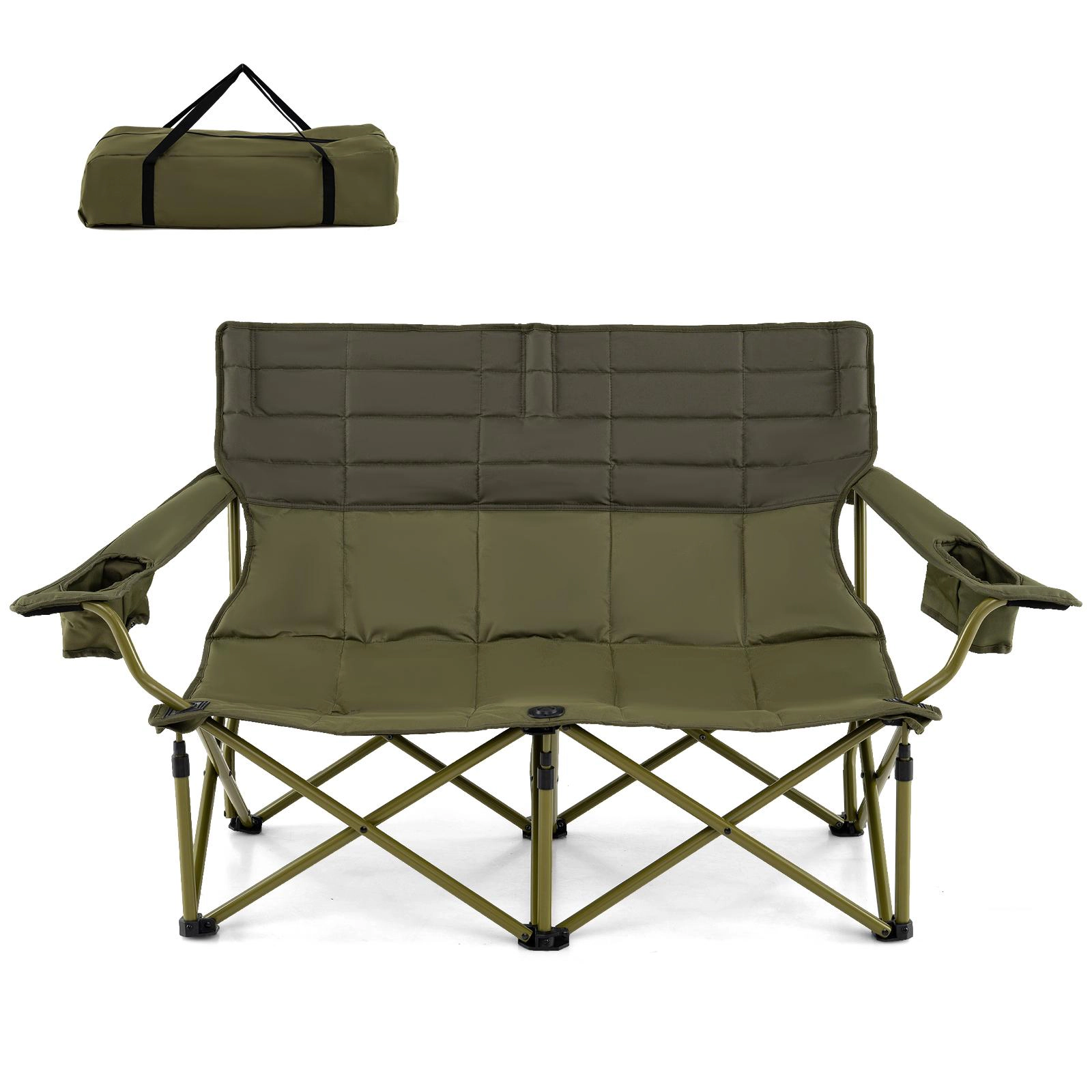 SUGIFT 660-lb Capacity Oversized Folding Double Camping Chair Loveseat Couch with Dual Cup Holders and Padded Seat