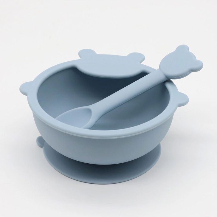 MyKids-USA Baby Cartoon Bear Shape Complementary Food Training Silicone Bowl With Spoon Sets