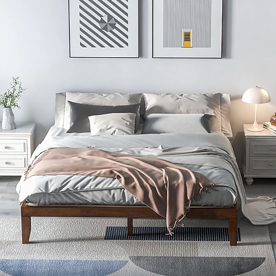 LJG 14 Inch King Size Wood Platform Bed Frame